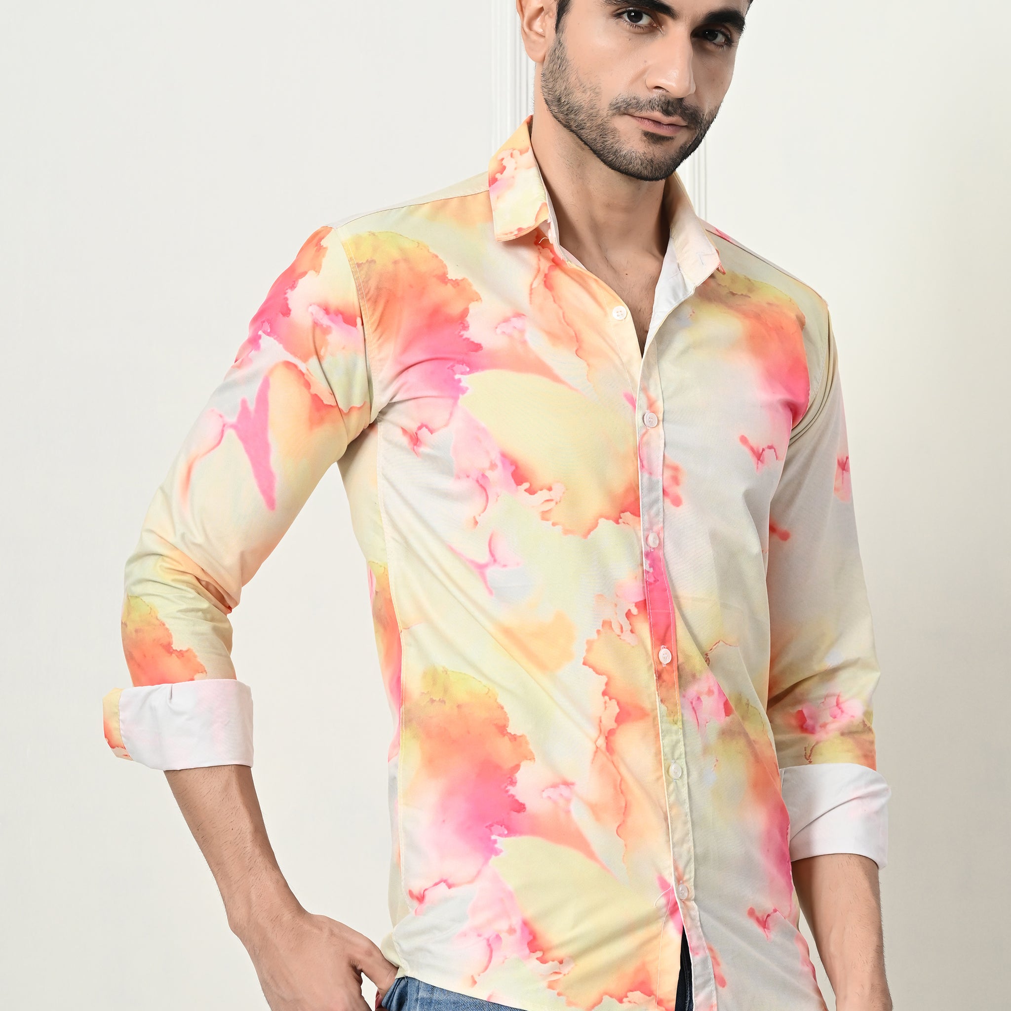 Abstract Tie-Dye Print Slim Fit Festive Shirt