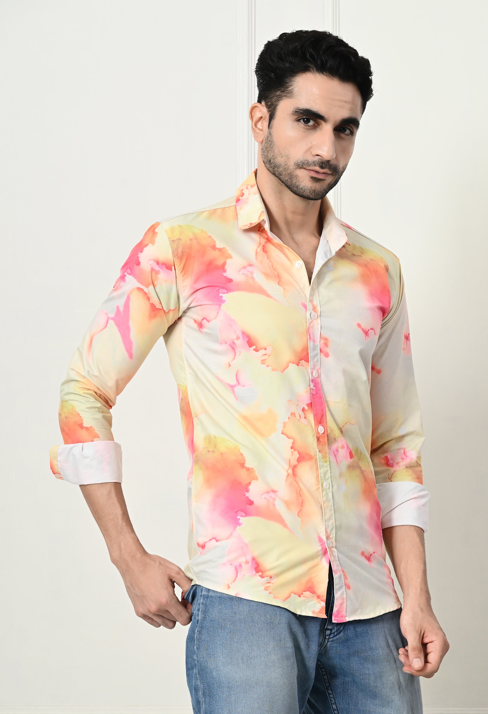 Abstract Tie-Dye Print Slim Fit Festive Shirt