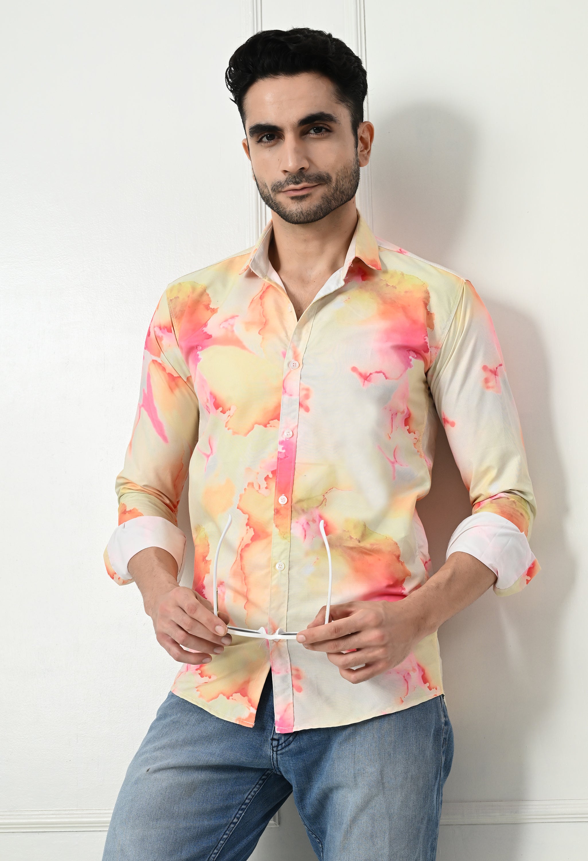Abstract Tie-Dye Print Slim Fit Festive Shirt