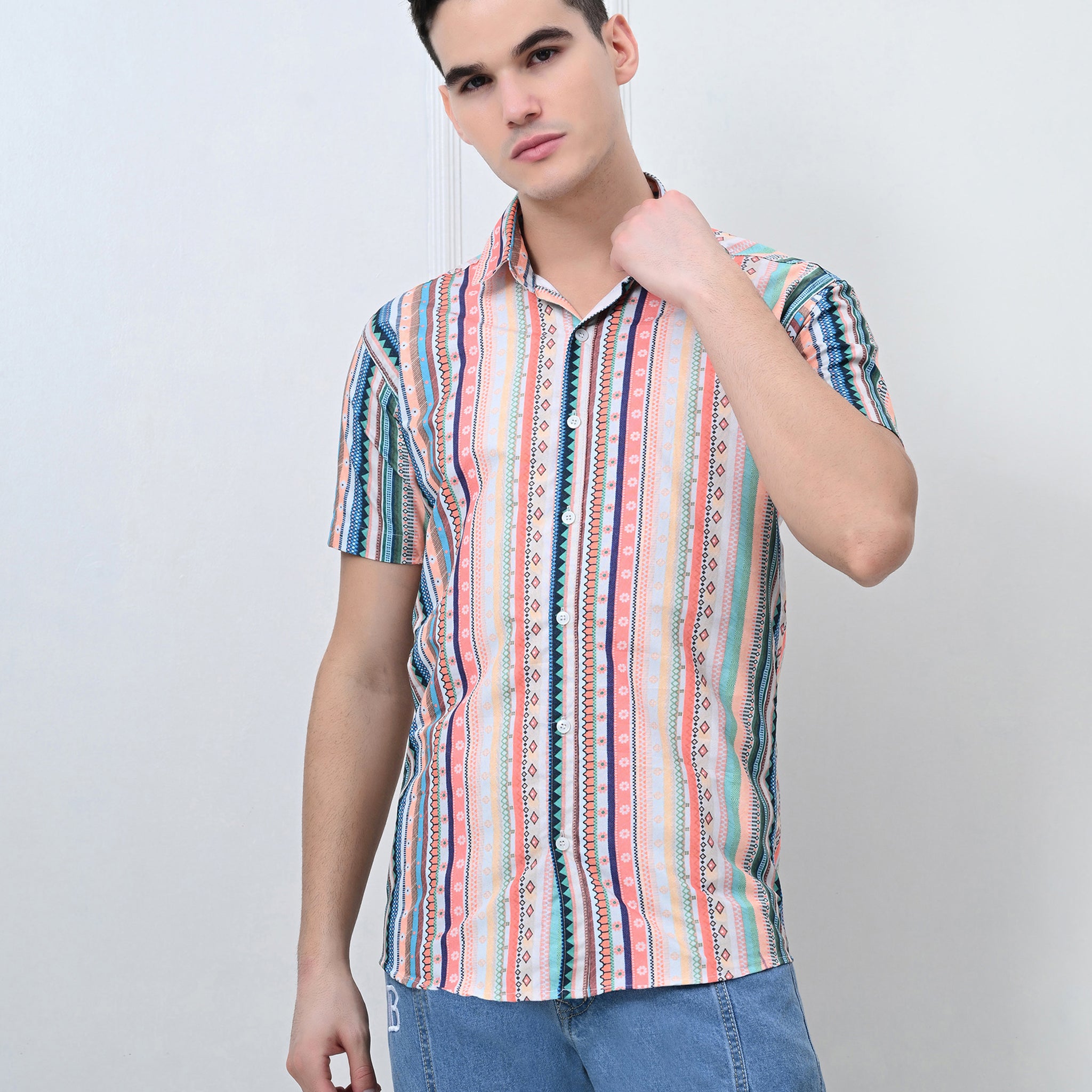 Multicolor Vertical Stripe Cotton Casual Shirt