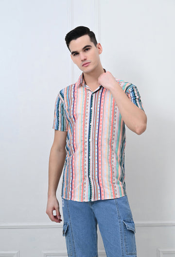 Multicolor Vertical Stripe Cotton Casual Shirt