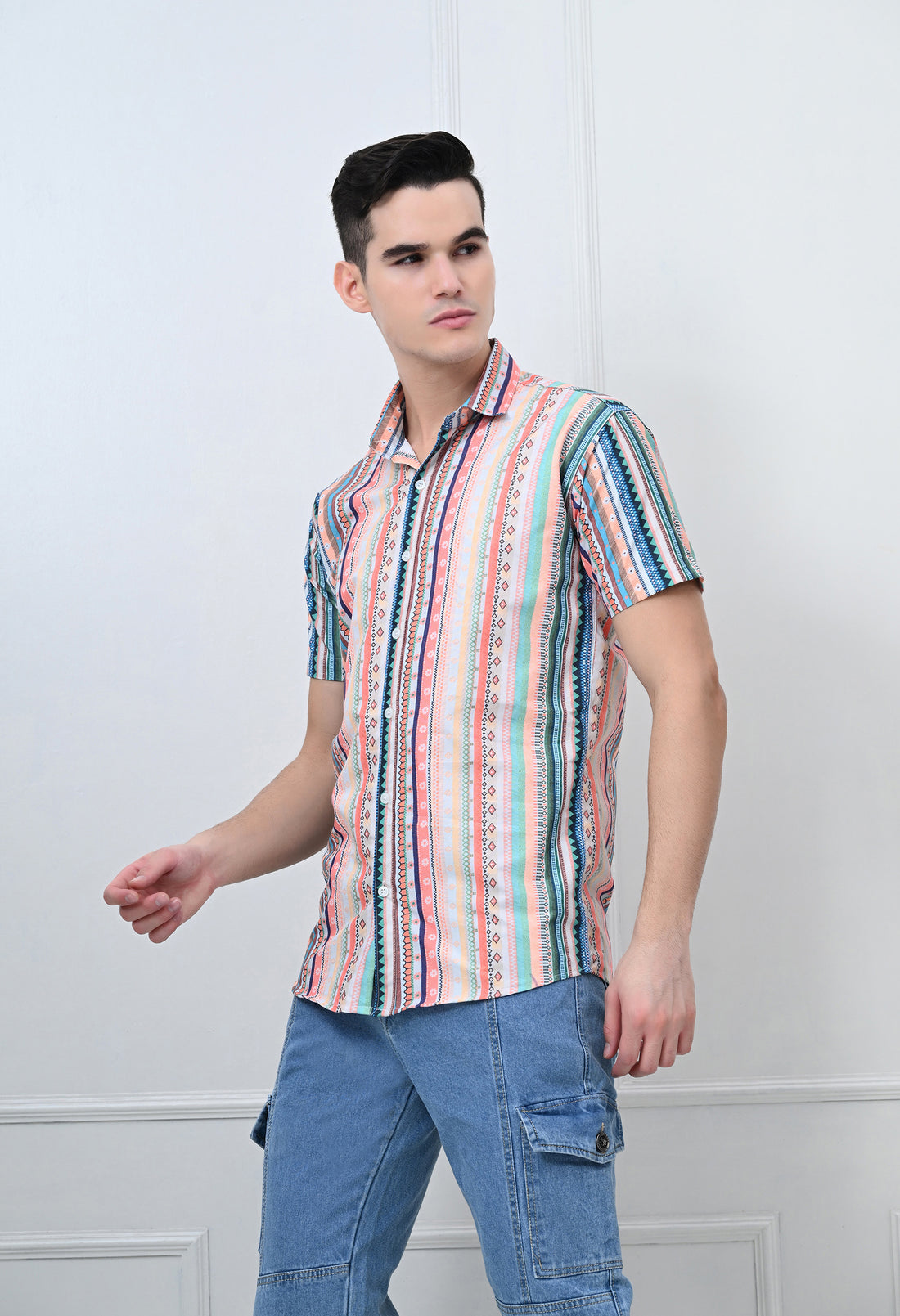 Multicolor Vertical Stripe Cotton Casual Shirt
