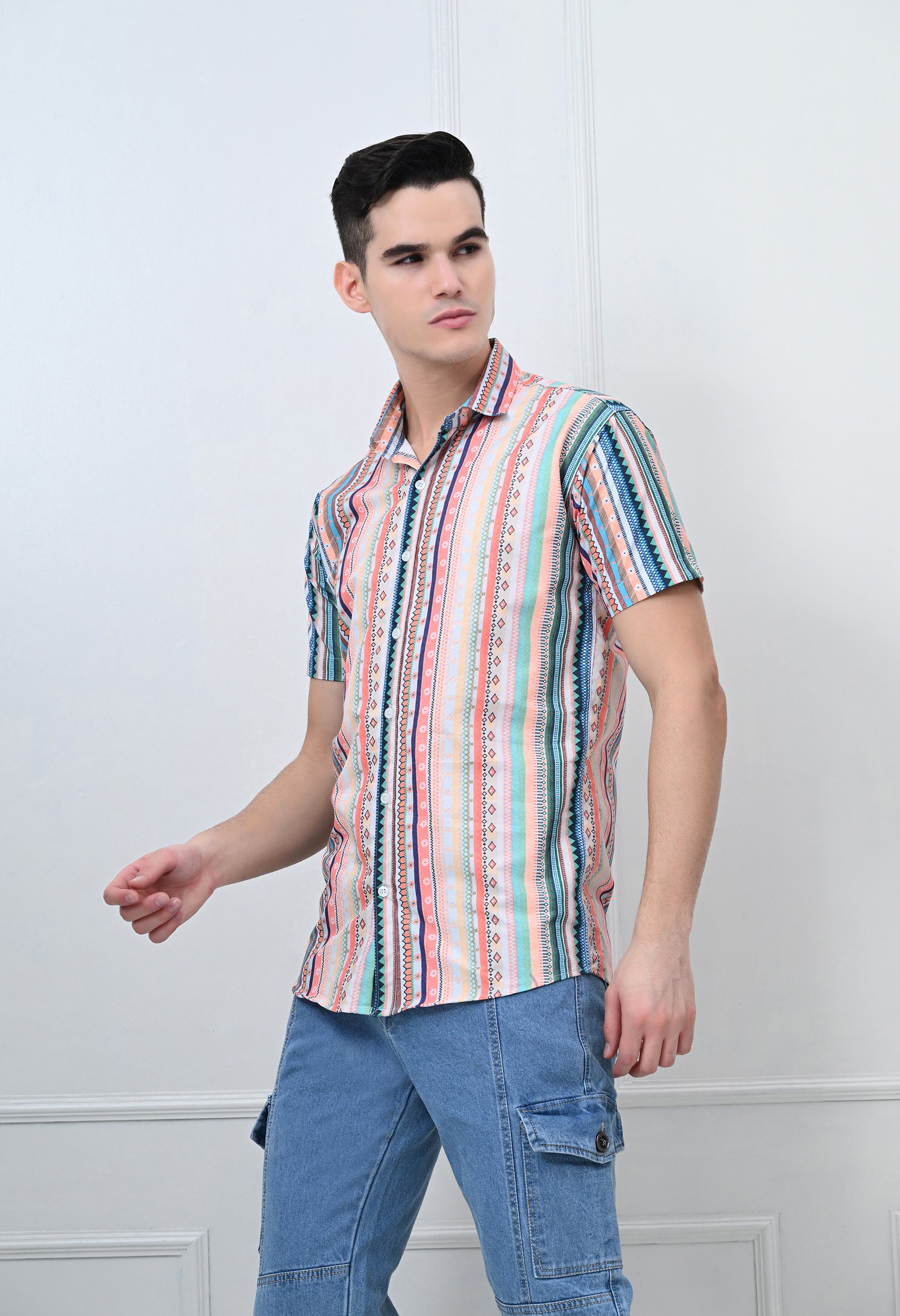 Multicolor Vertical Stripe Cotton Casual Shirt