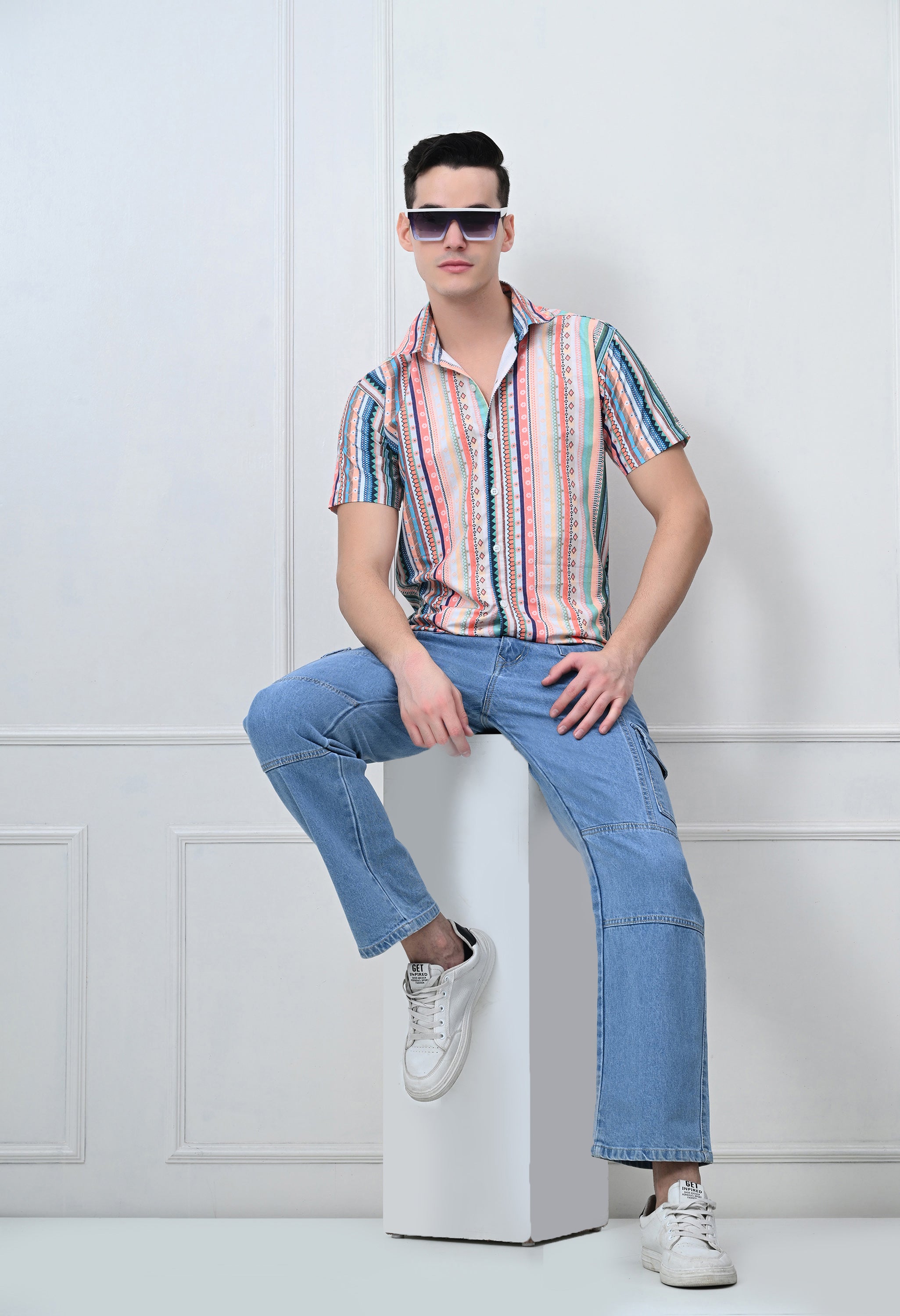 Multicolor Vertical Stripe Cotton Casual Shirt