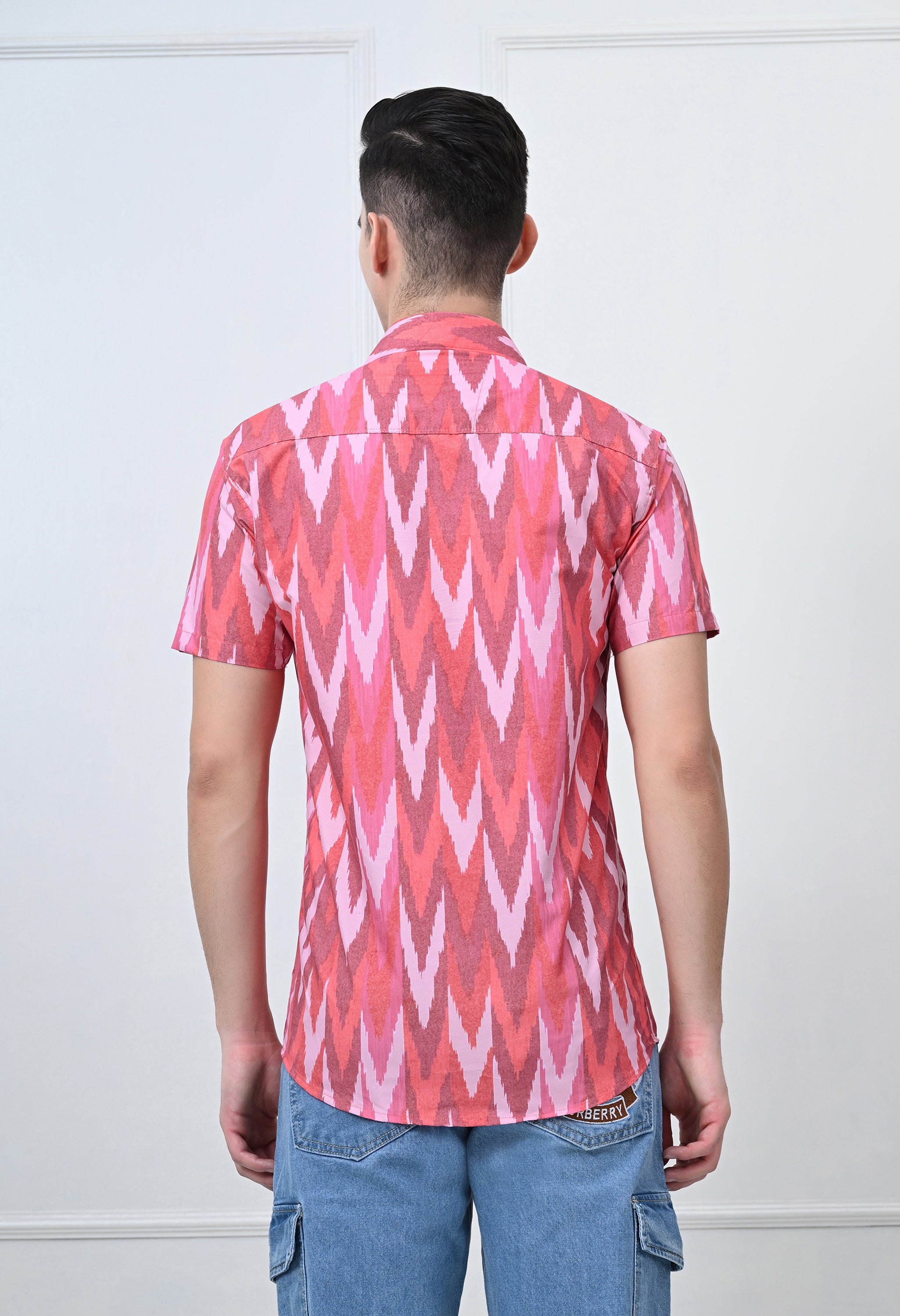 Red Ikat Print Half Sleeve Shirt