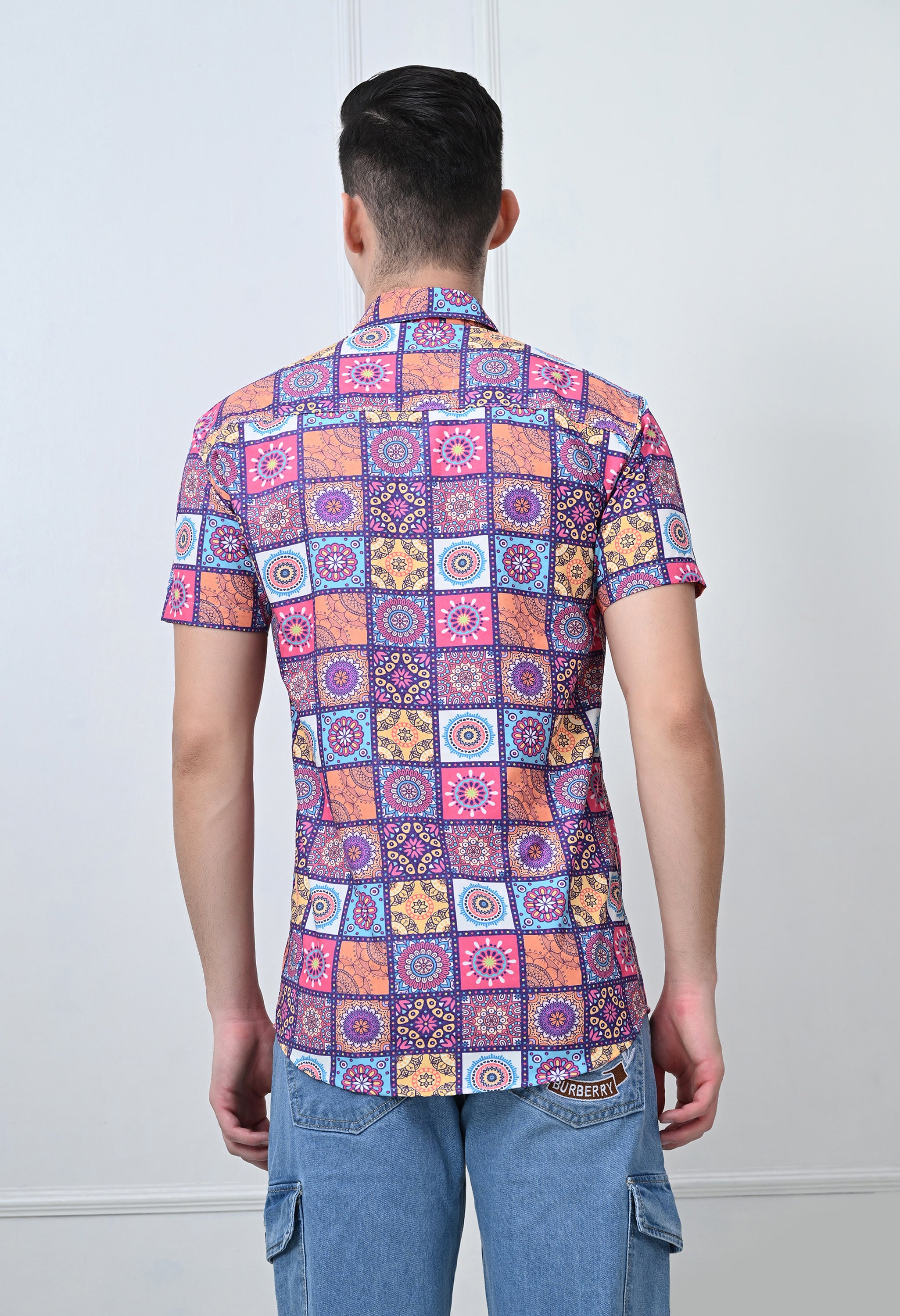 Multicolor Geometric Print Casual Shirt (Half Sleeve)
