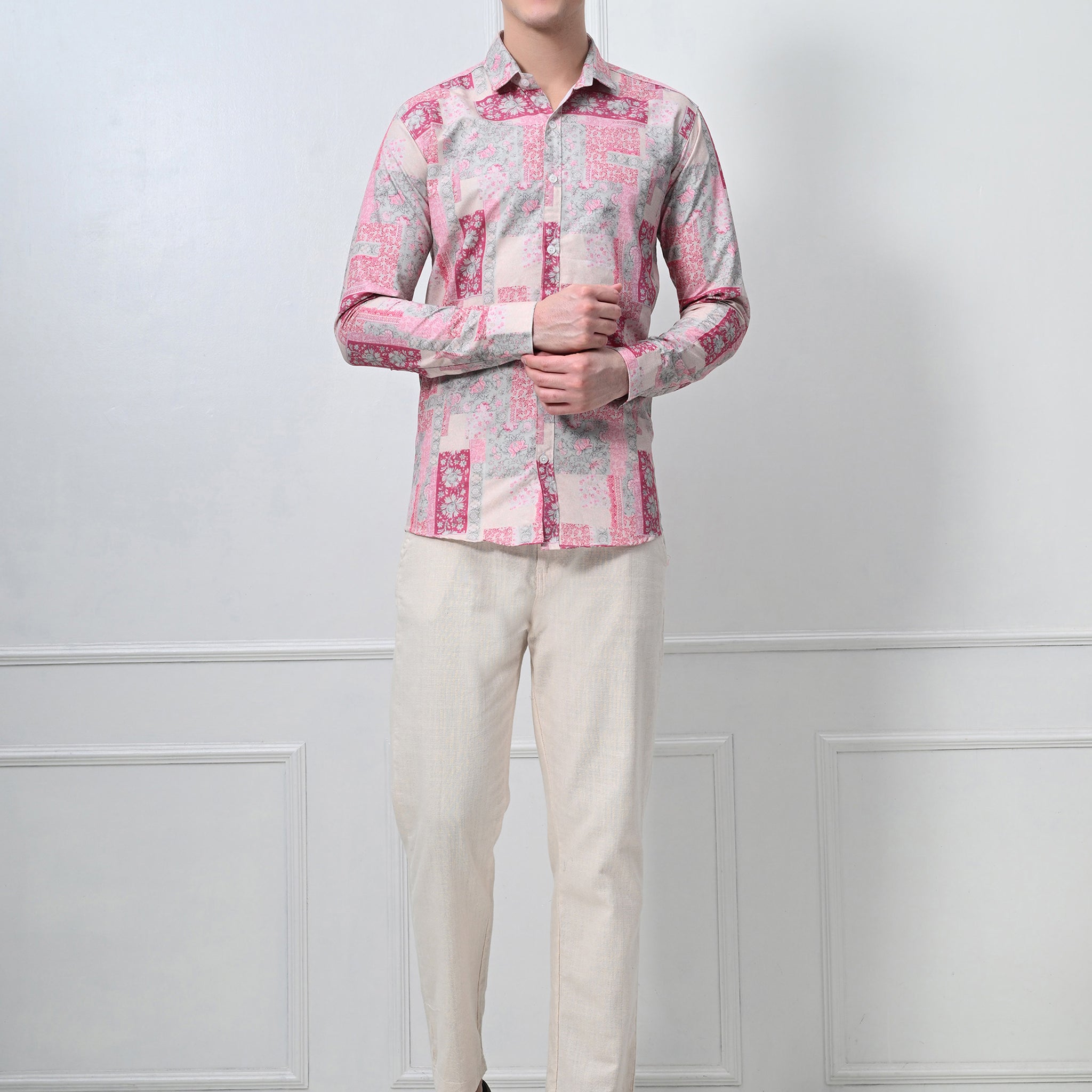 Beige & Blue Abstract Print Shirt