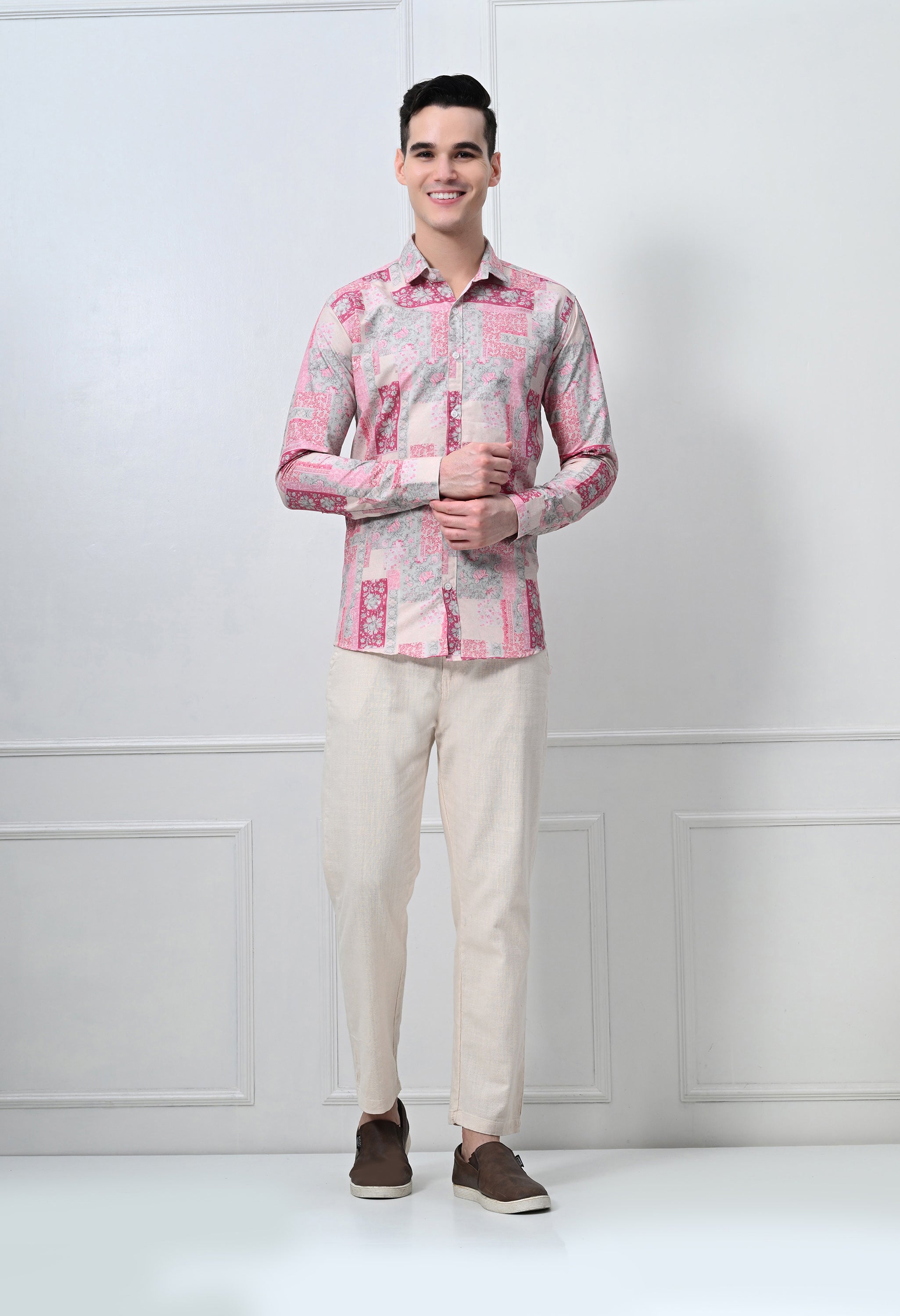 Beige & Blue Abstract Print Shirt