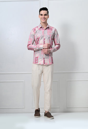 Beige & Blue Abstract Print Shirt