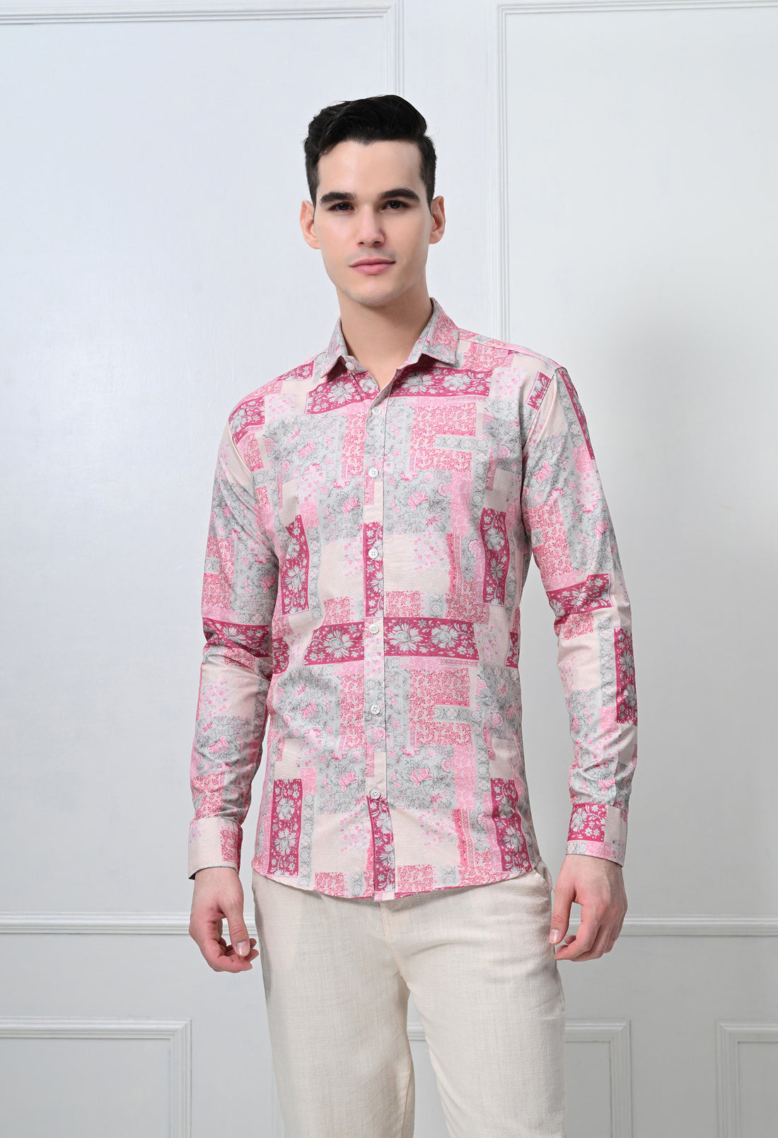 Beige & Blue Abstract Print Shirt