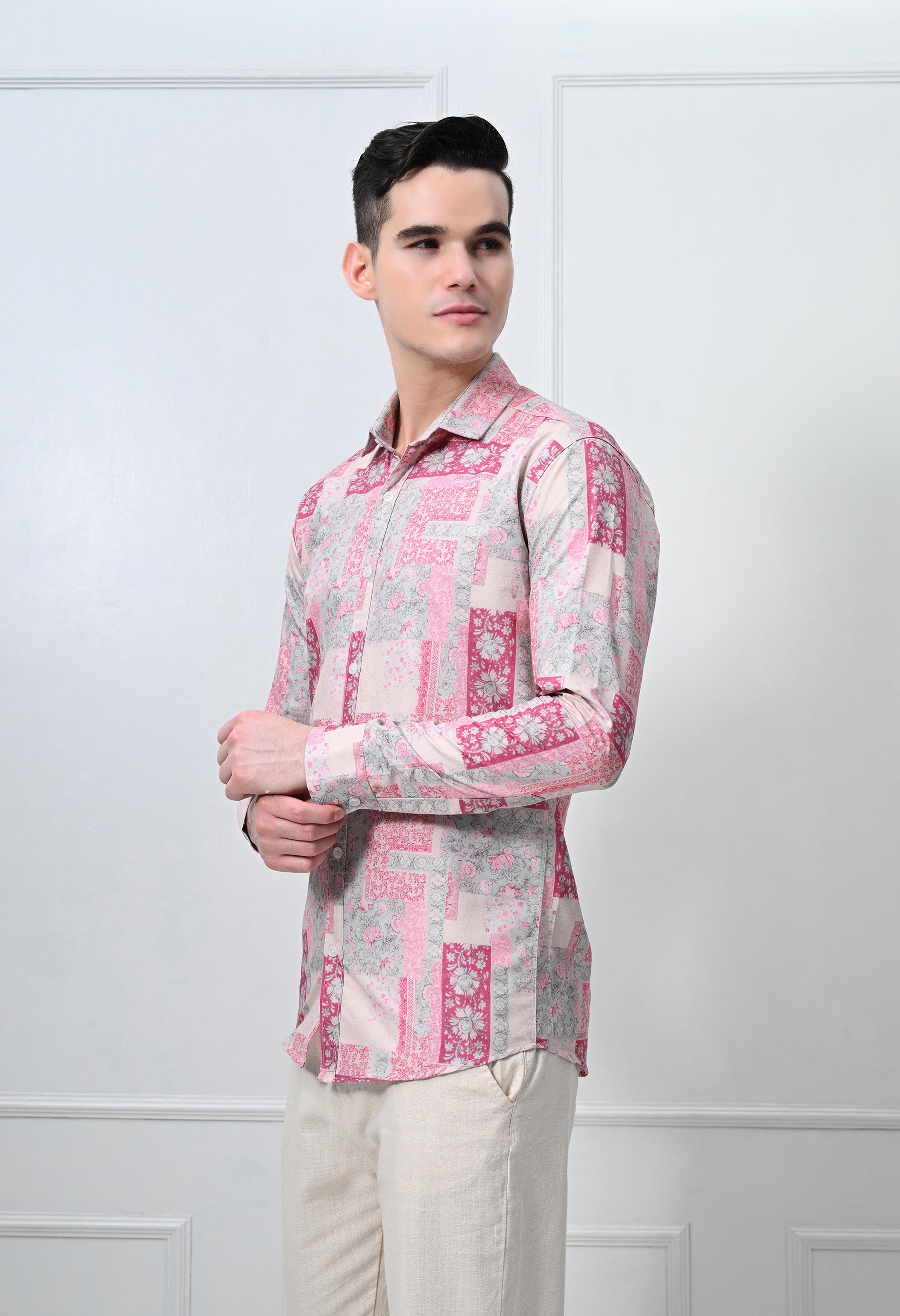 Beige & Blue Abstract Print Shirt
