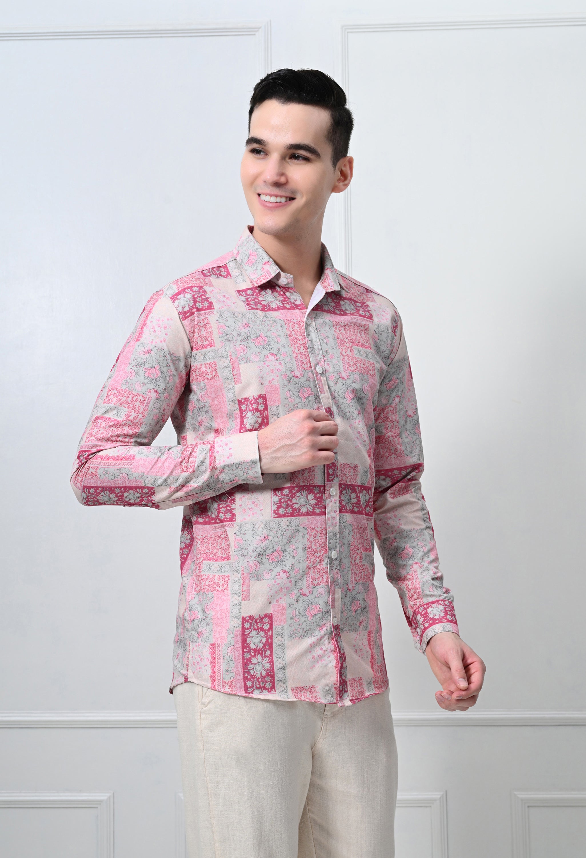 Beige & Blue Abstract Print Shirt