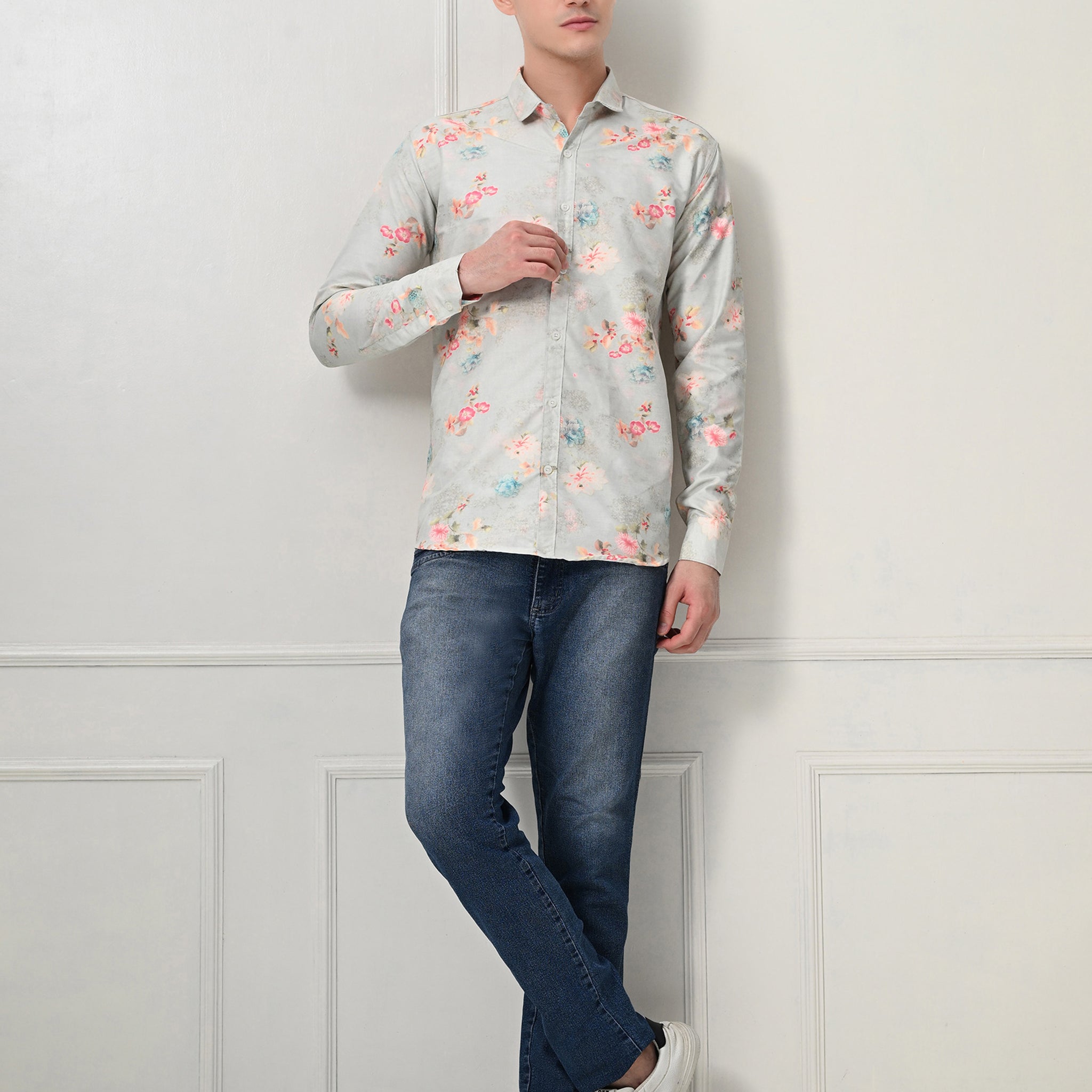 Light Grey Floral Printed Shirt