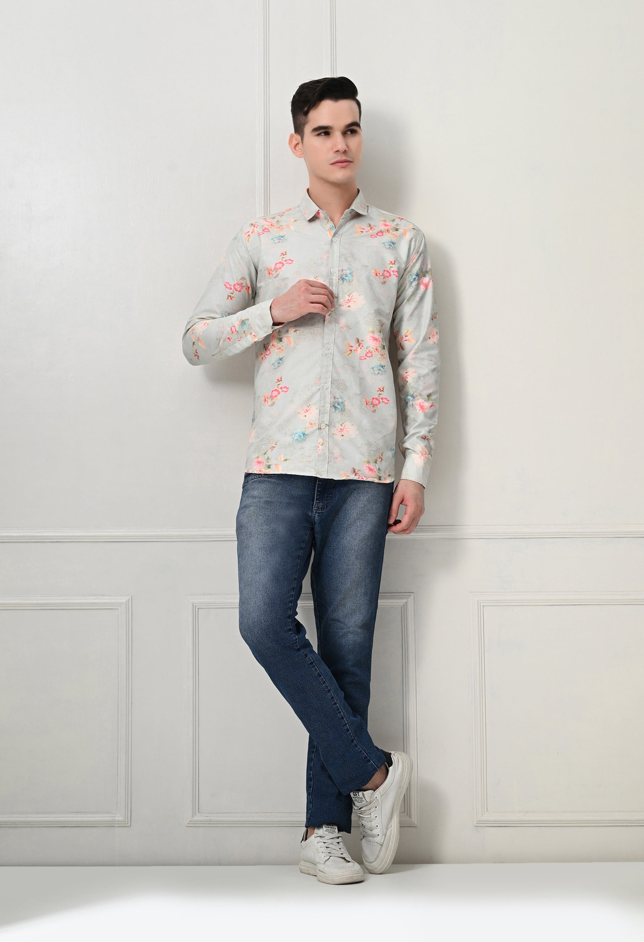 Light Grey Floral Printed Shirt
