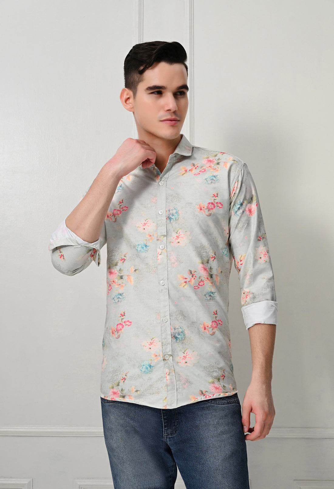 Light Grey Floral Printed Shirt
