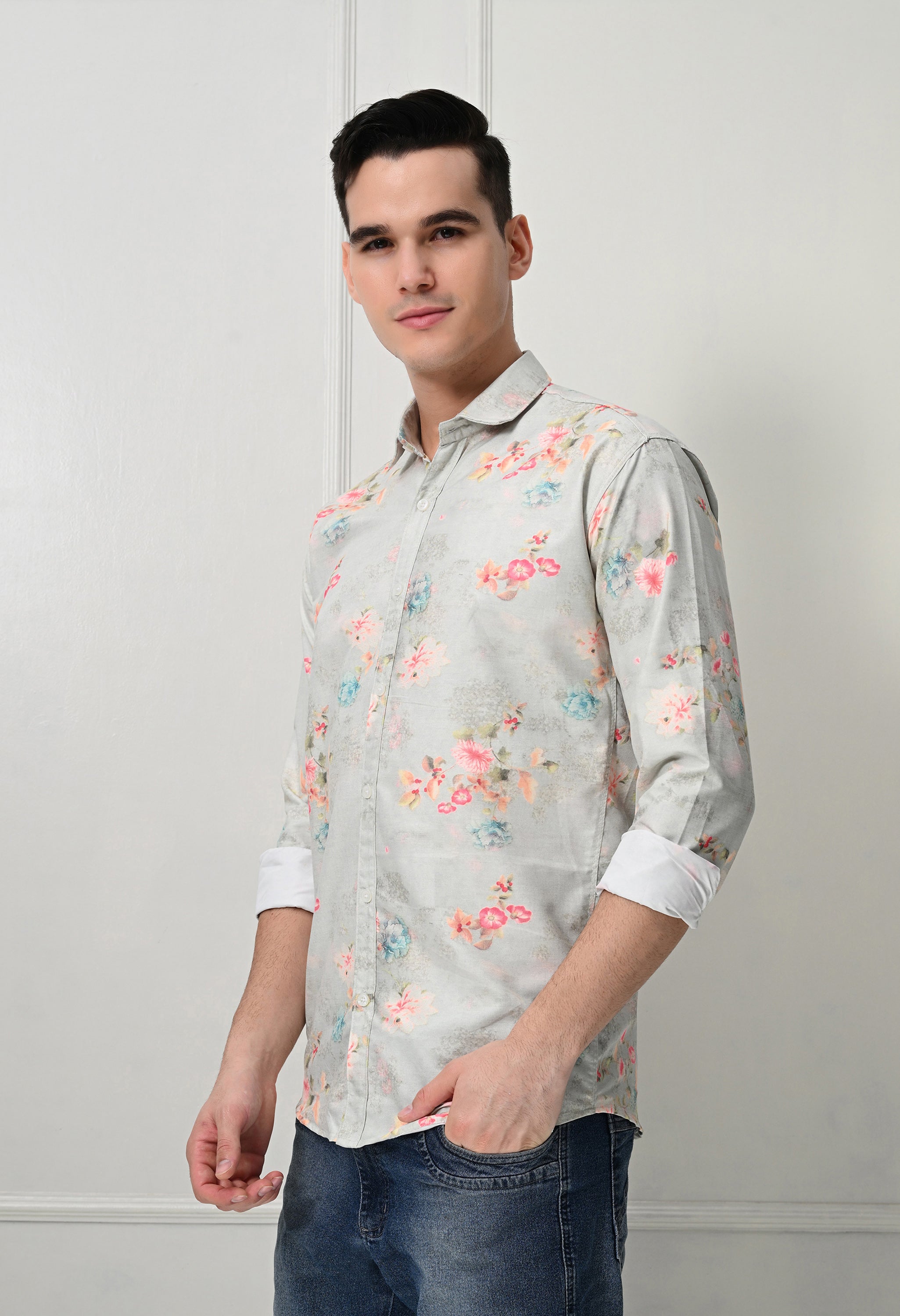 Light Grey Floral Printed Shirt