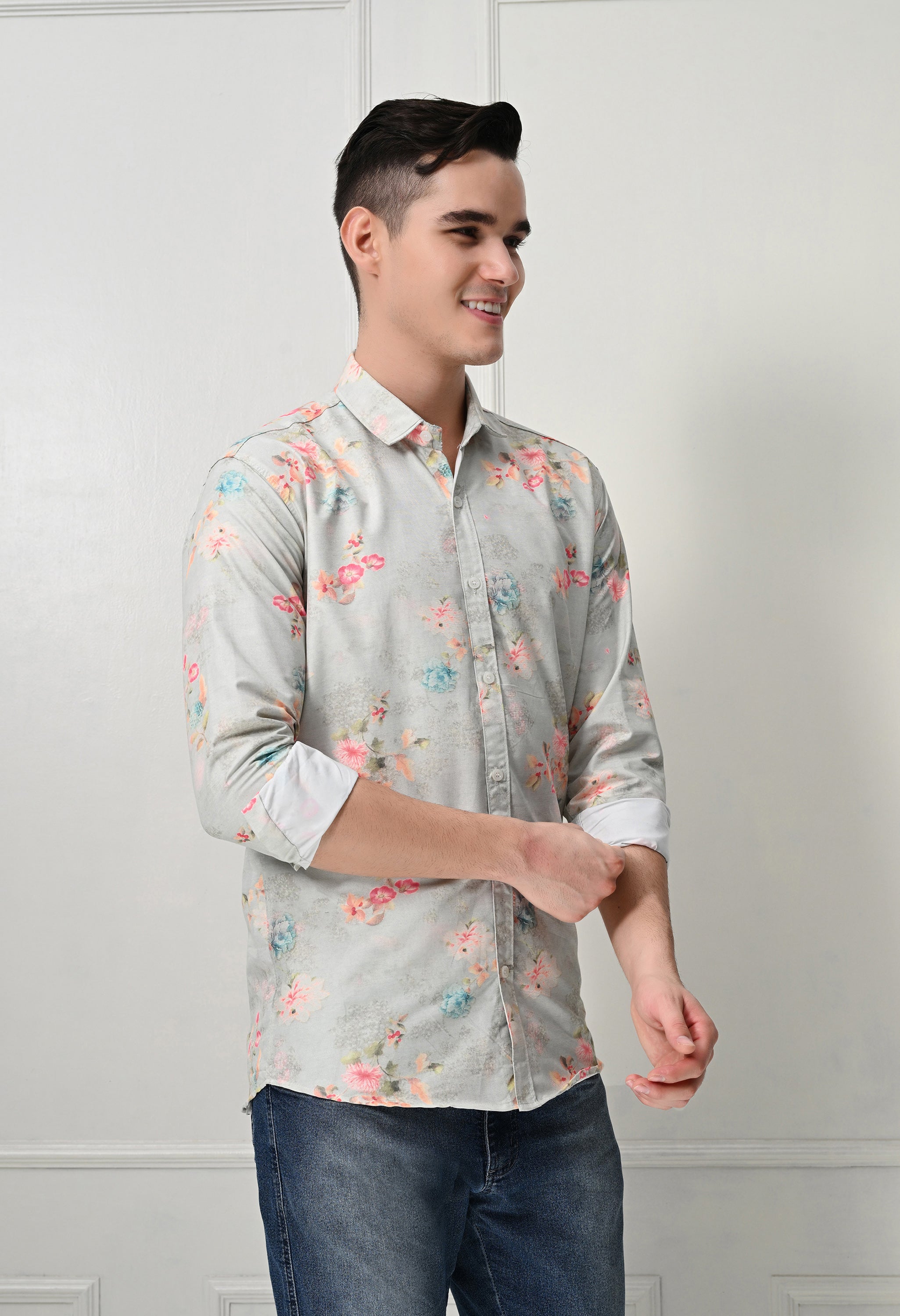 Light Grey Floral Printed Shirt