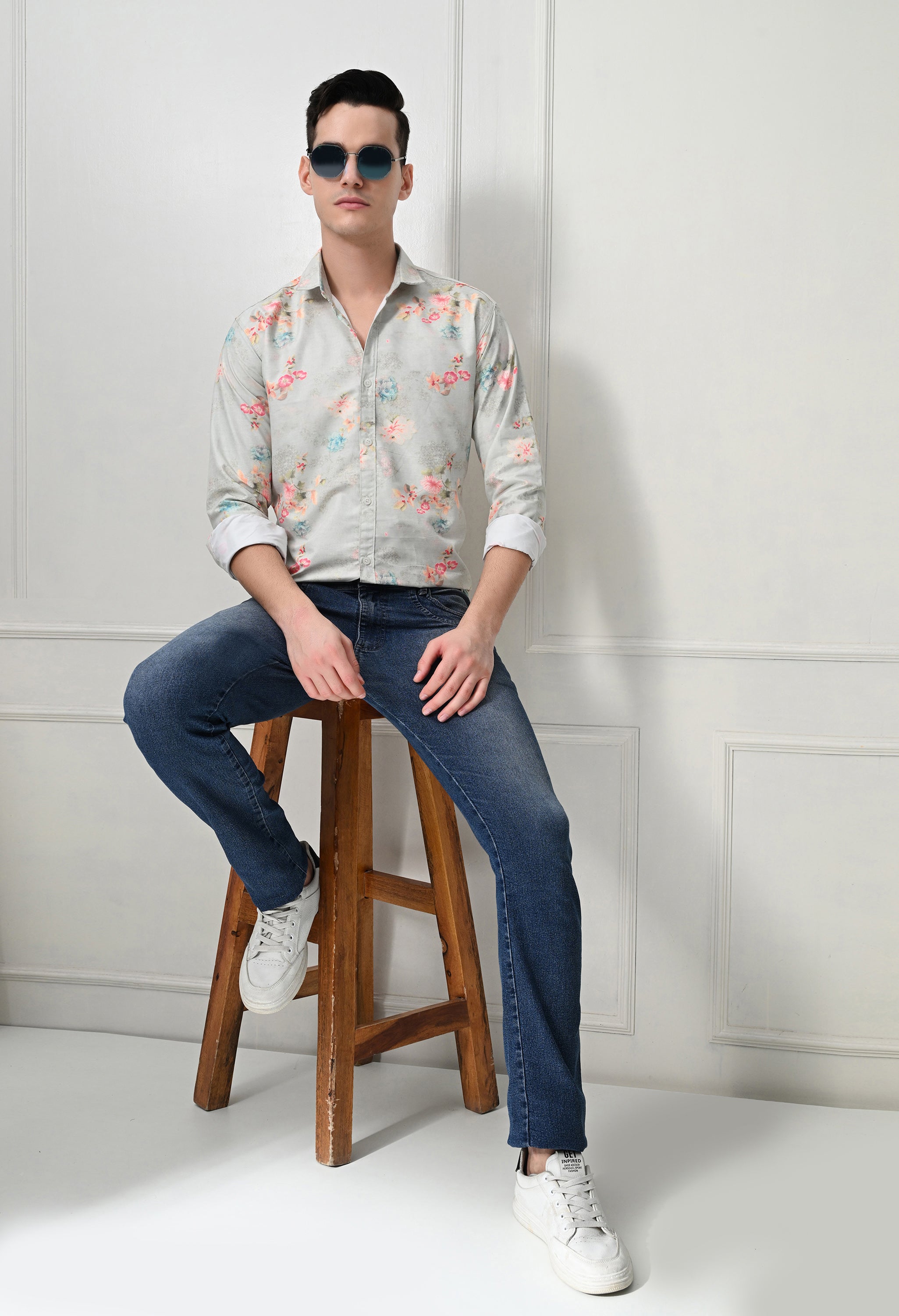 Light Grey Floral Printed Shirt