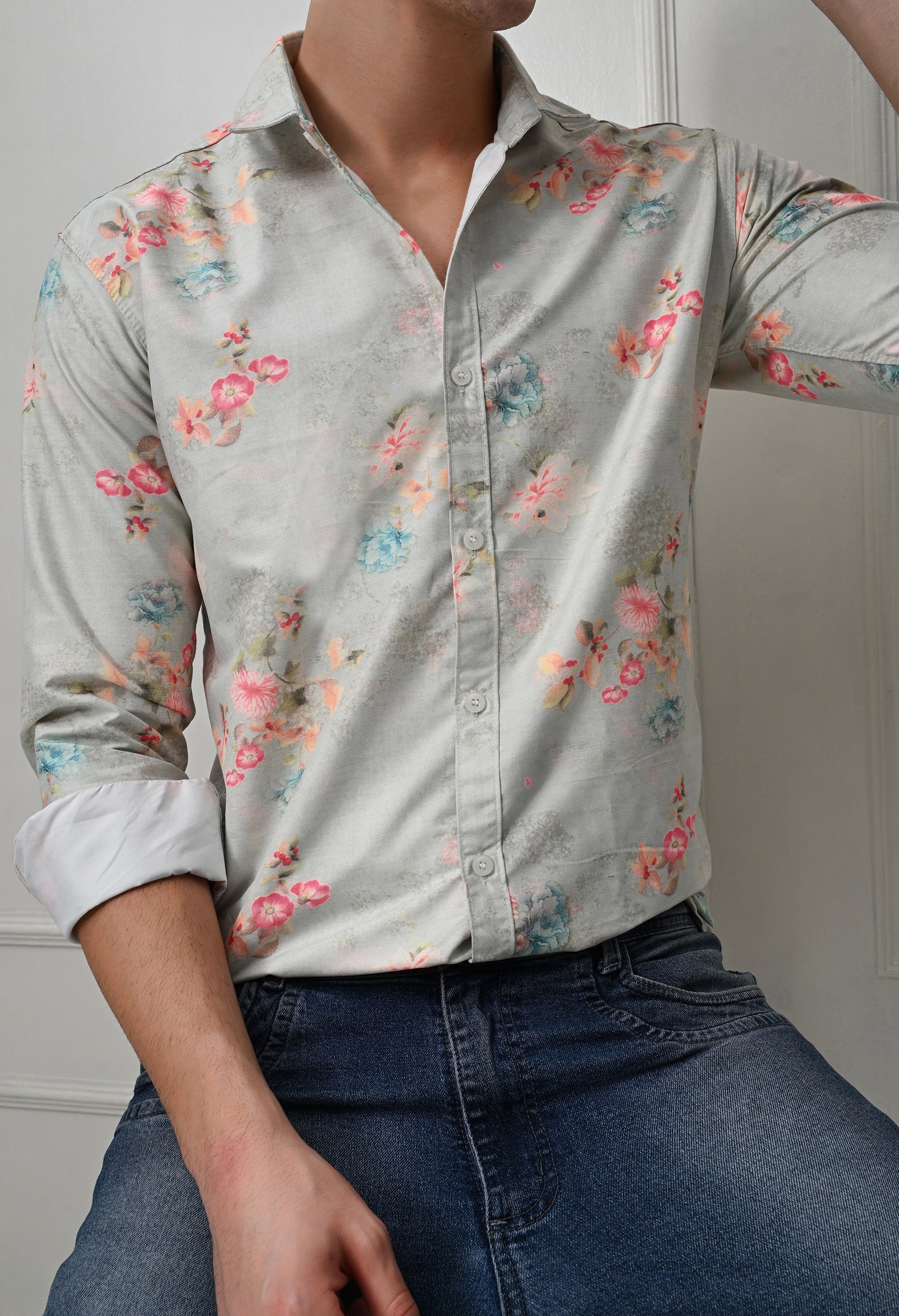 Light Grey Floral Printed Shirt