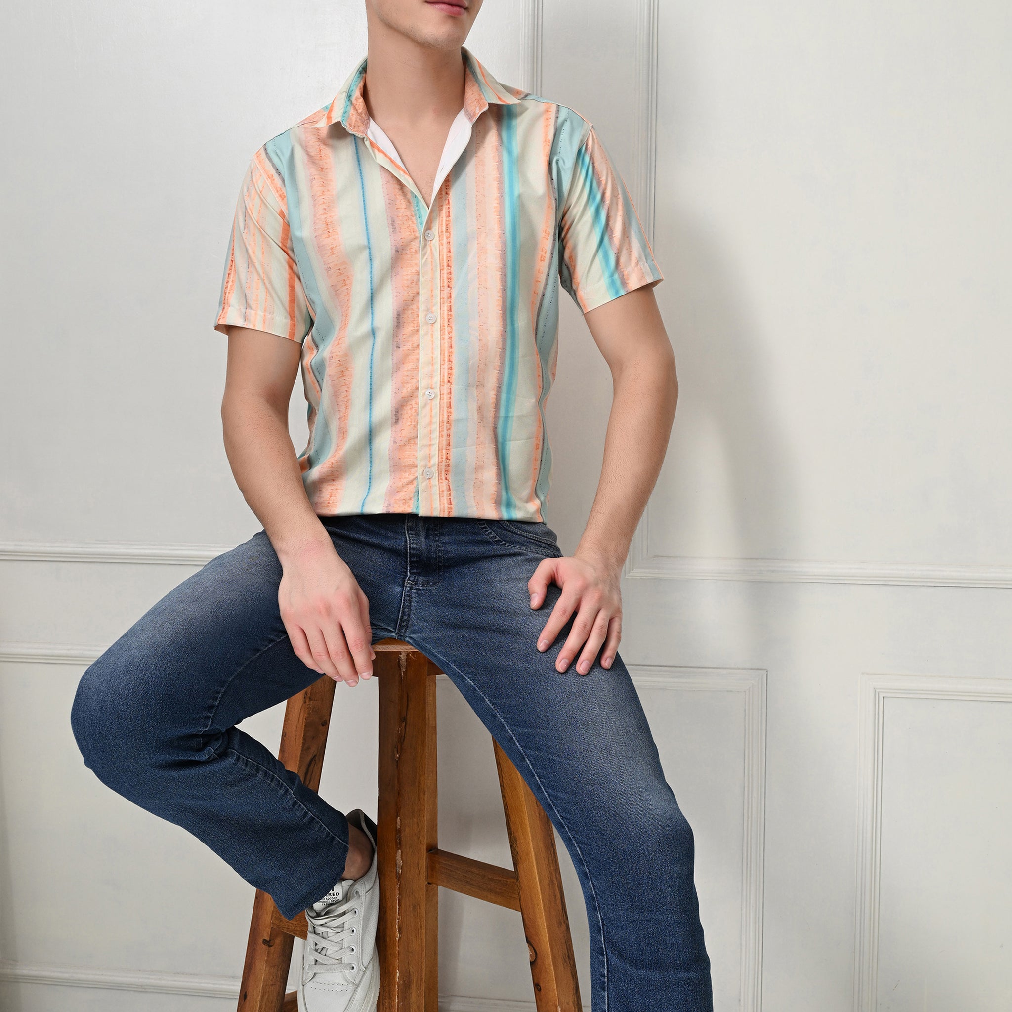 Pastel Stripe Casual Short Sleeve Shirt