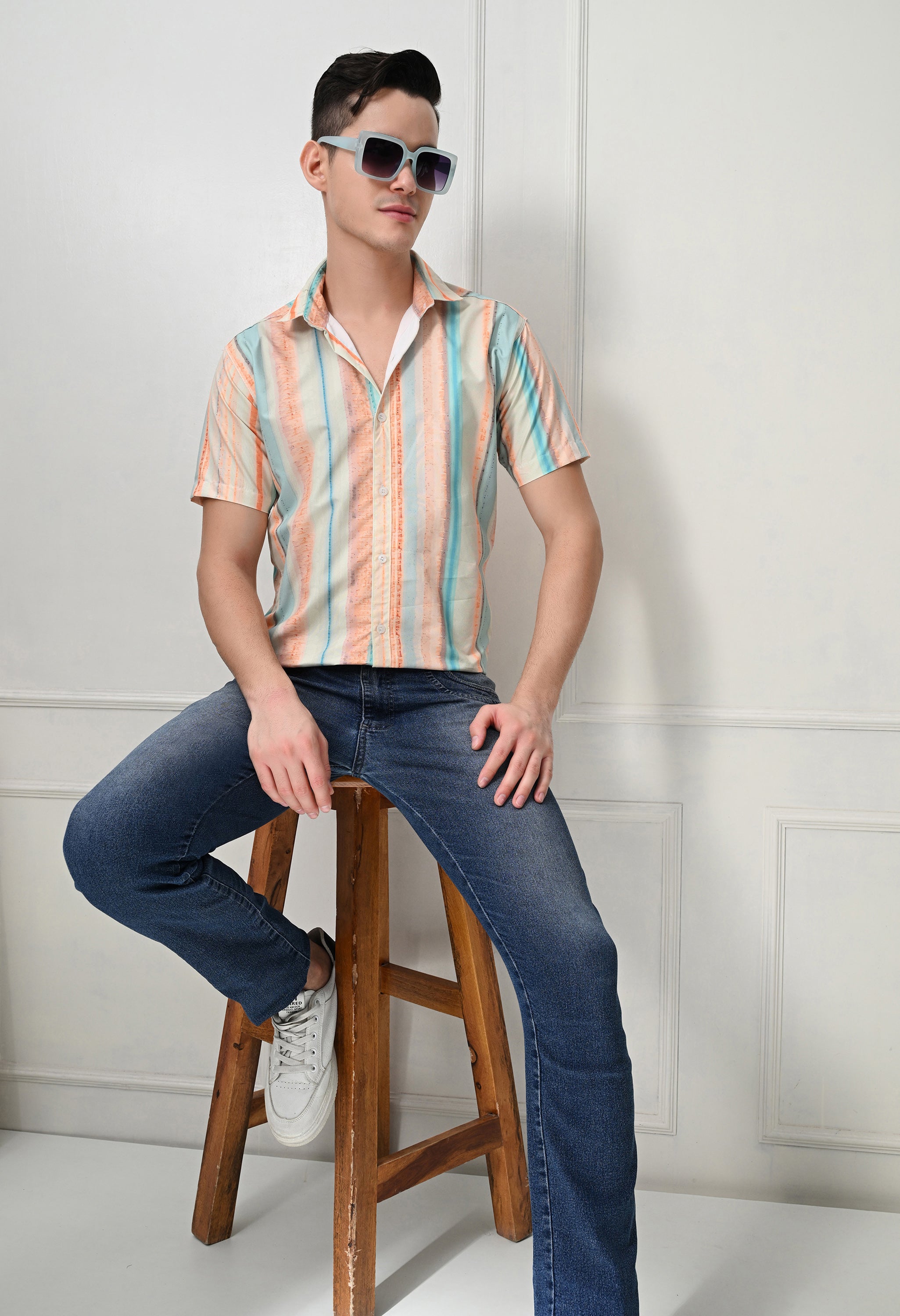 Pastel Stripe Casual Short Sleeve Shirt
