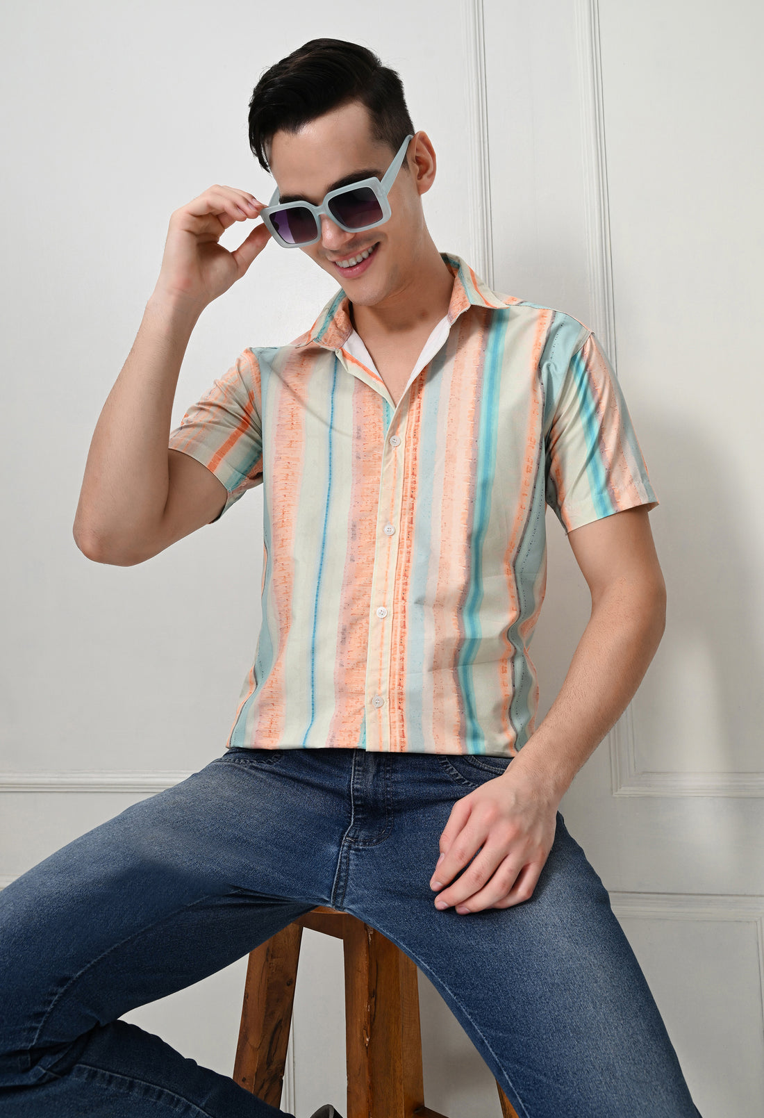 Pastel Stripe Casual Short Sleeve Shirt