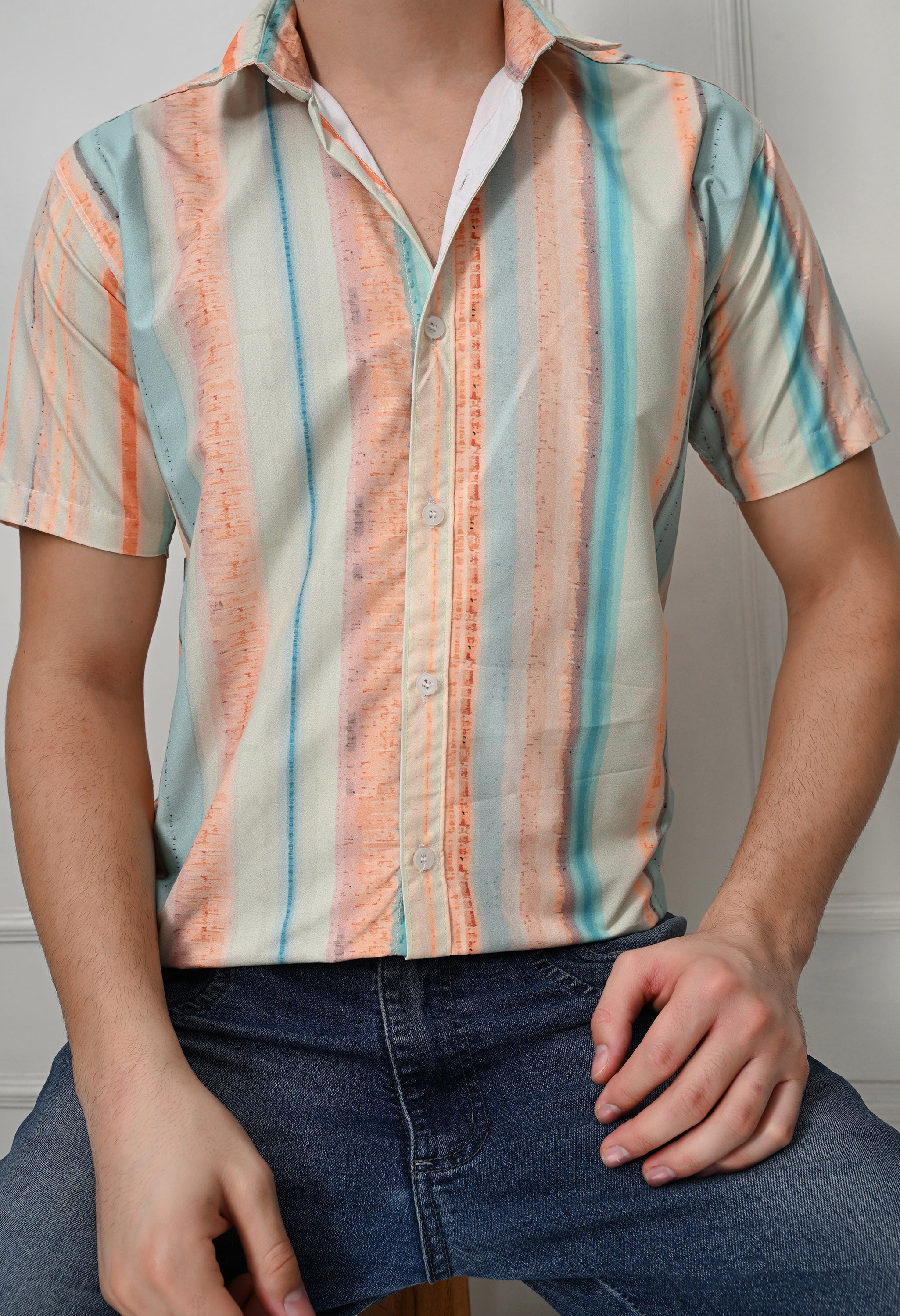 Pastel Stripe Casual Short Sleeve Shirt