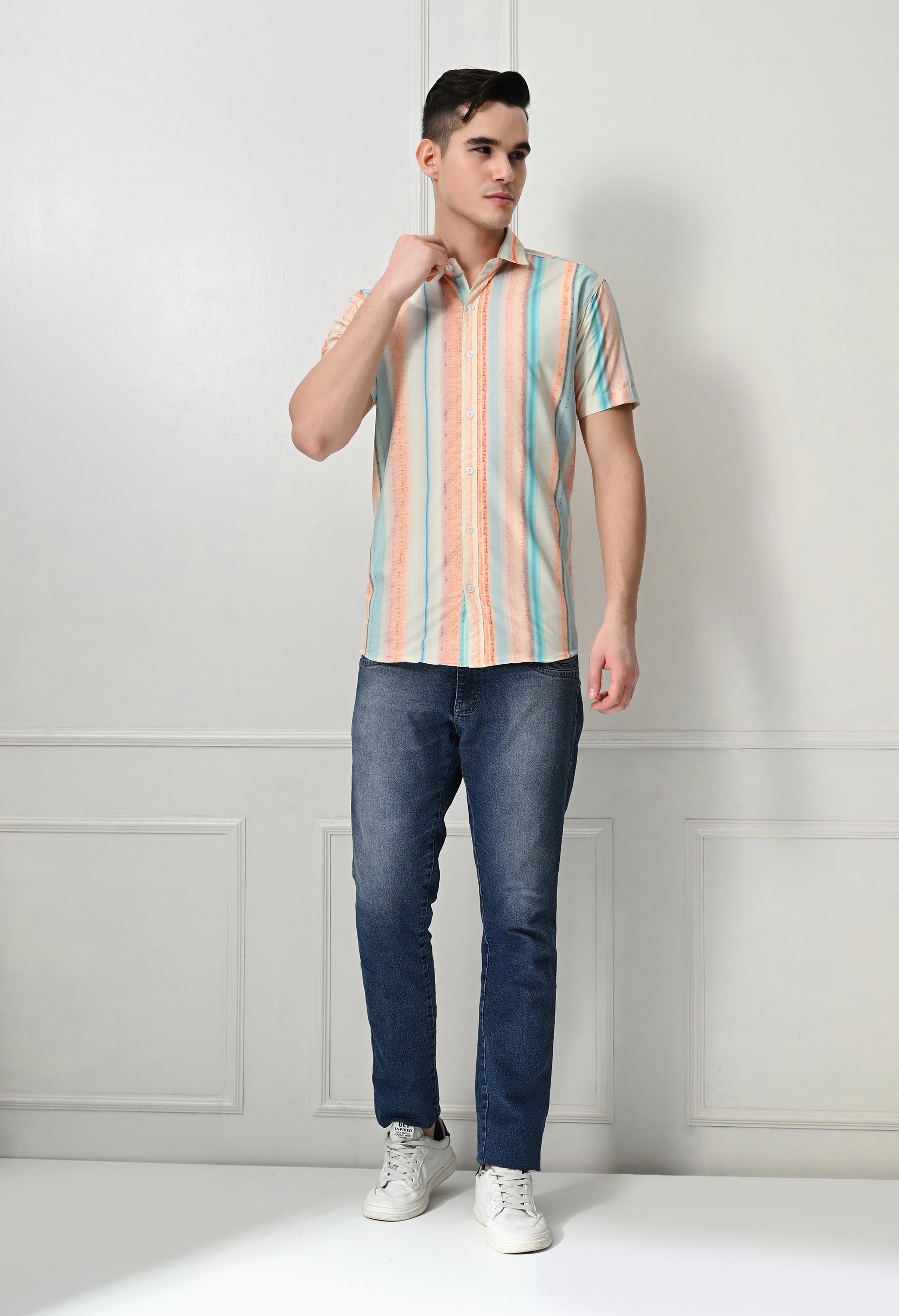 Pastel Stripe Casual Short Sleeve Shirt