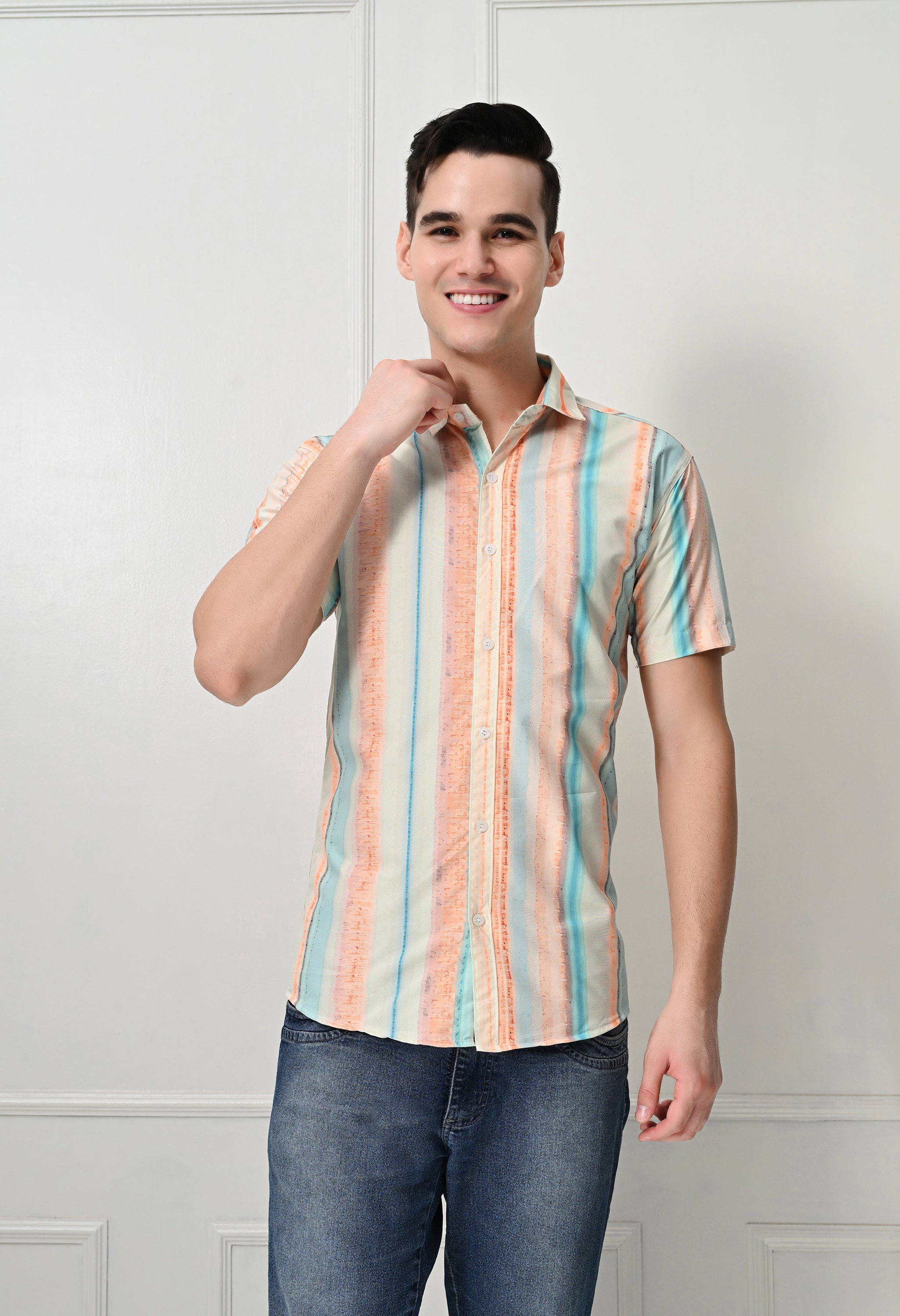 Pastel Stripe Casual Short Sleeve Shirt