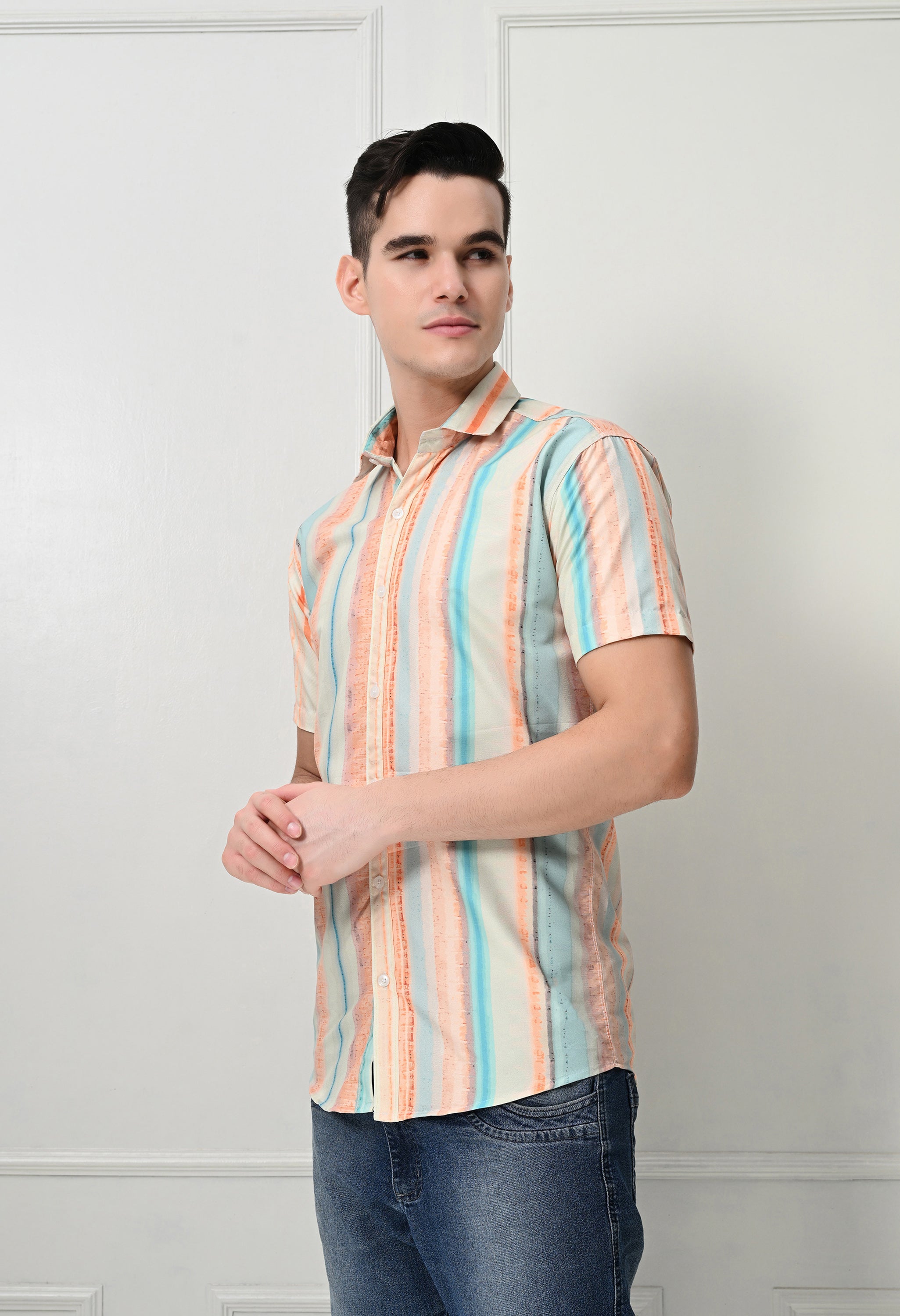 Pastel Stripe Casual Short Sleeve Shirt