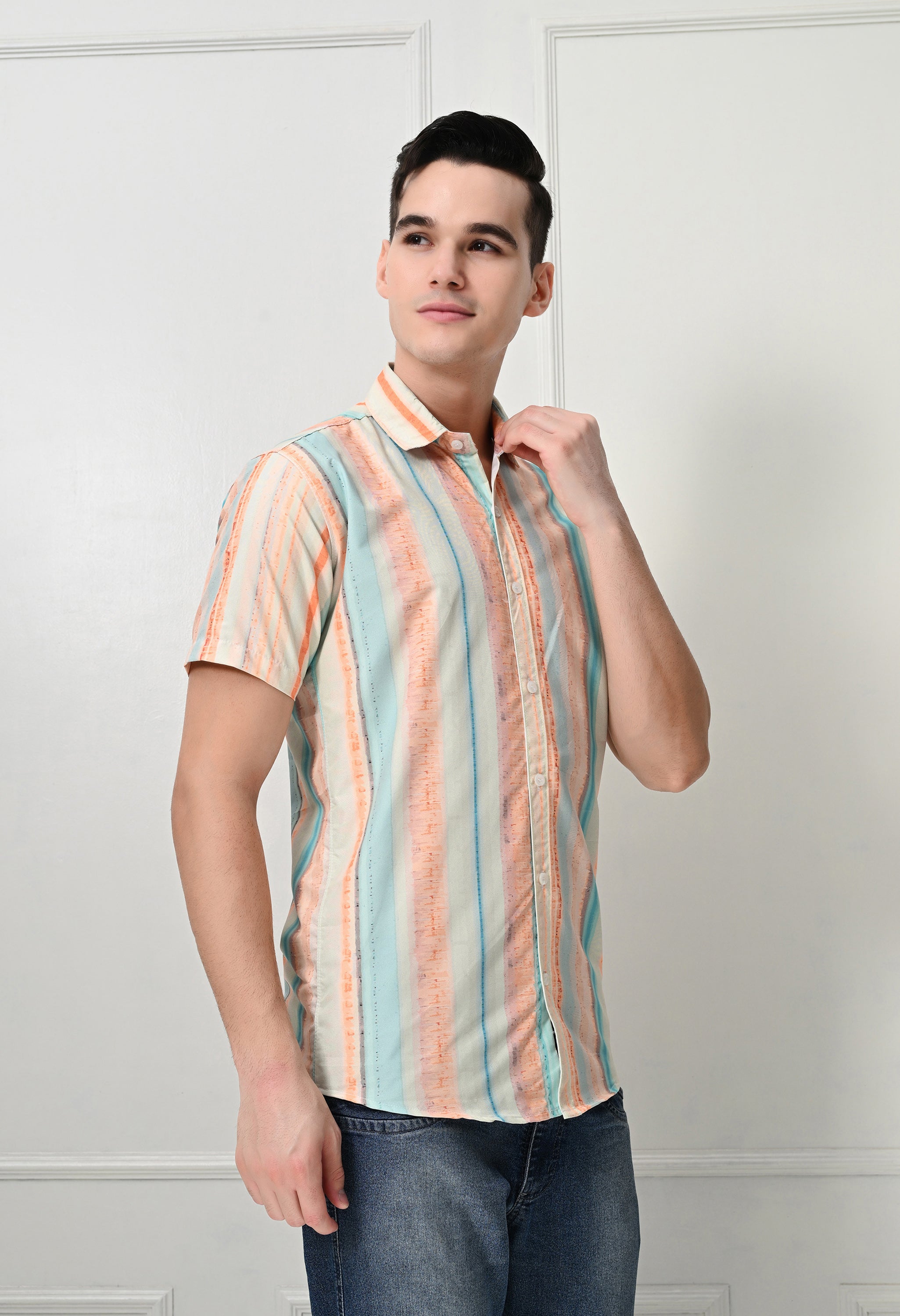 Pastel Stripe Casual Short Sleeve Shirt