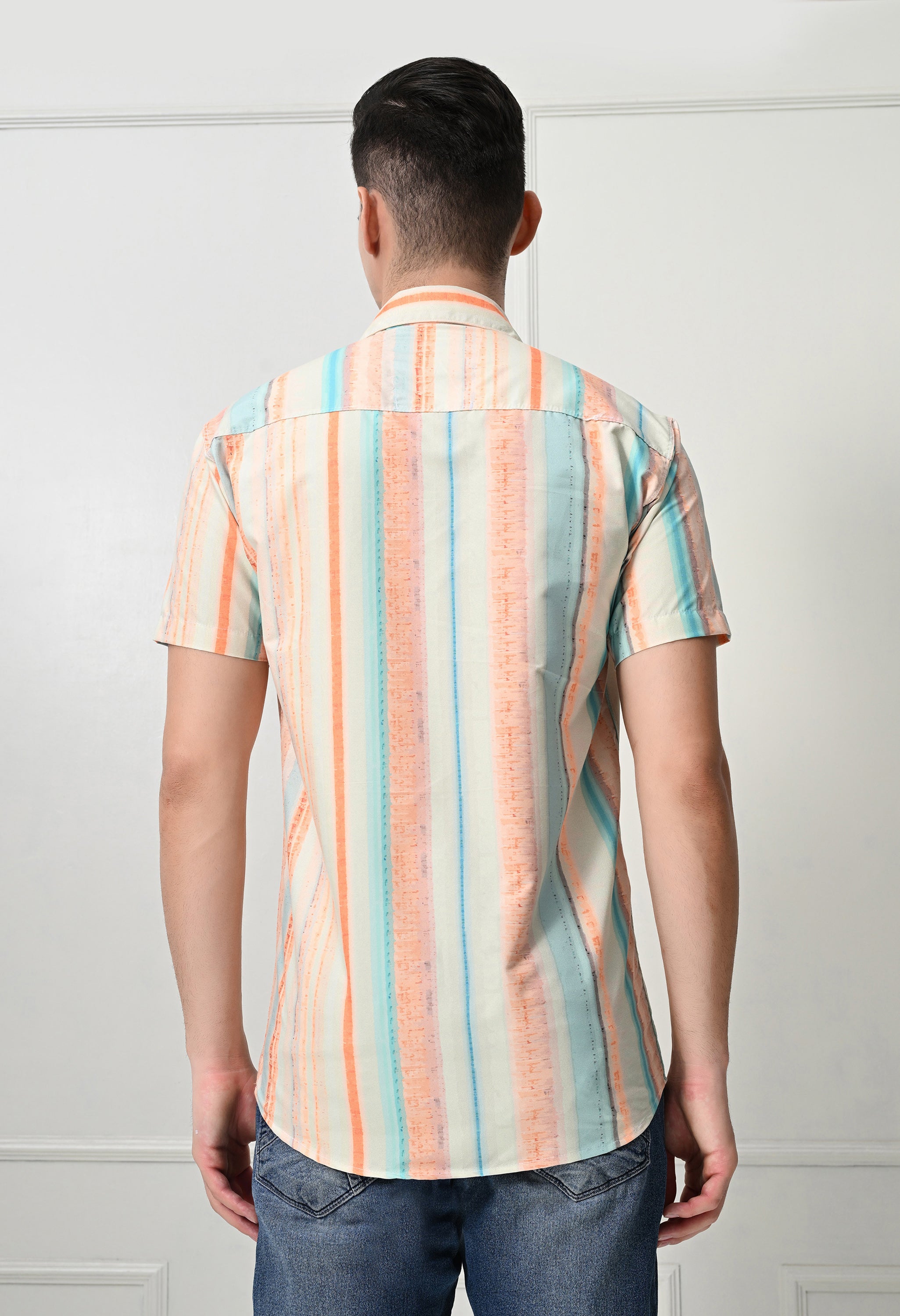 Pastel Stripe Casual Short Sleeve Shirt