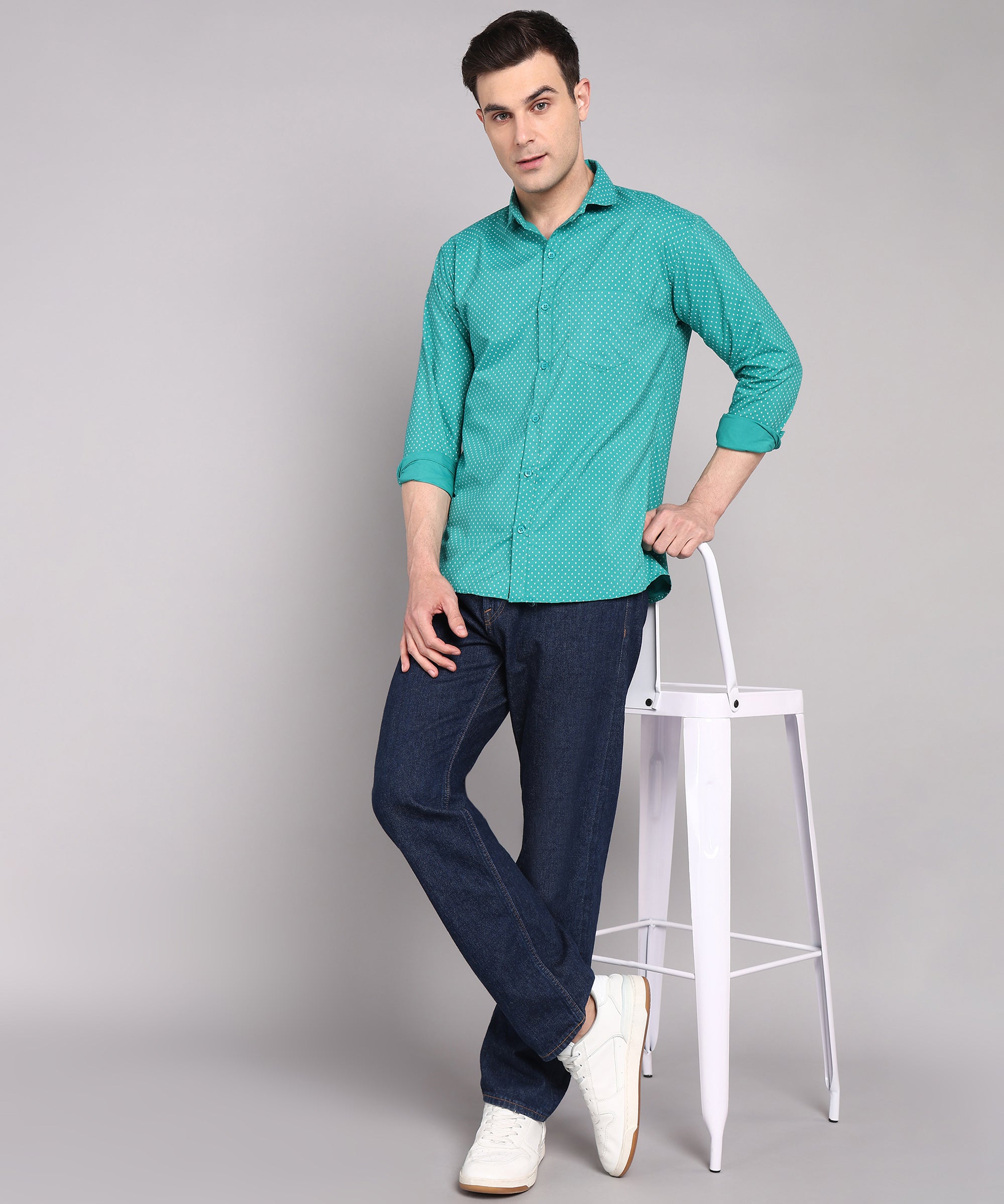 Sanganeri Teal Green Cotton Shirt