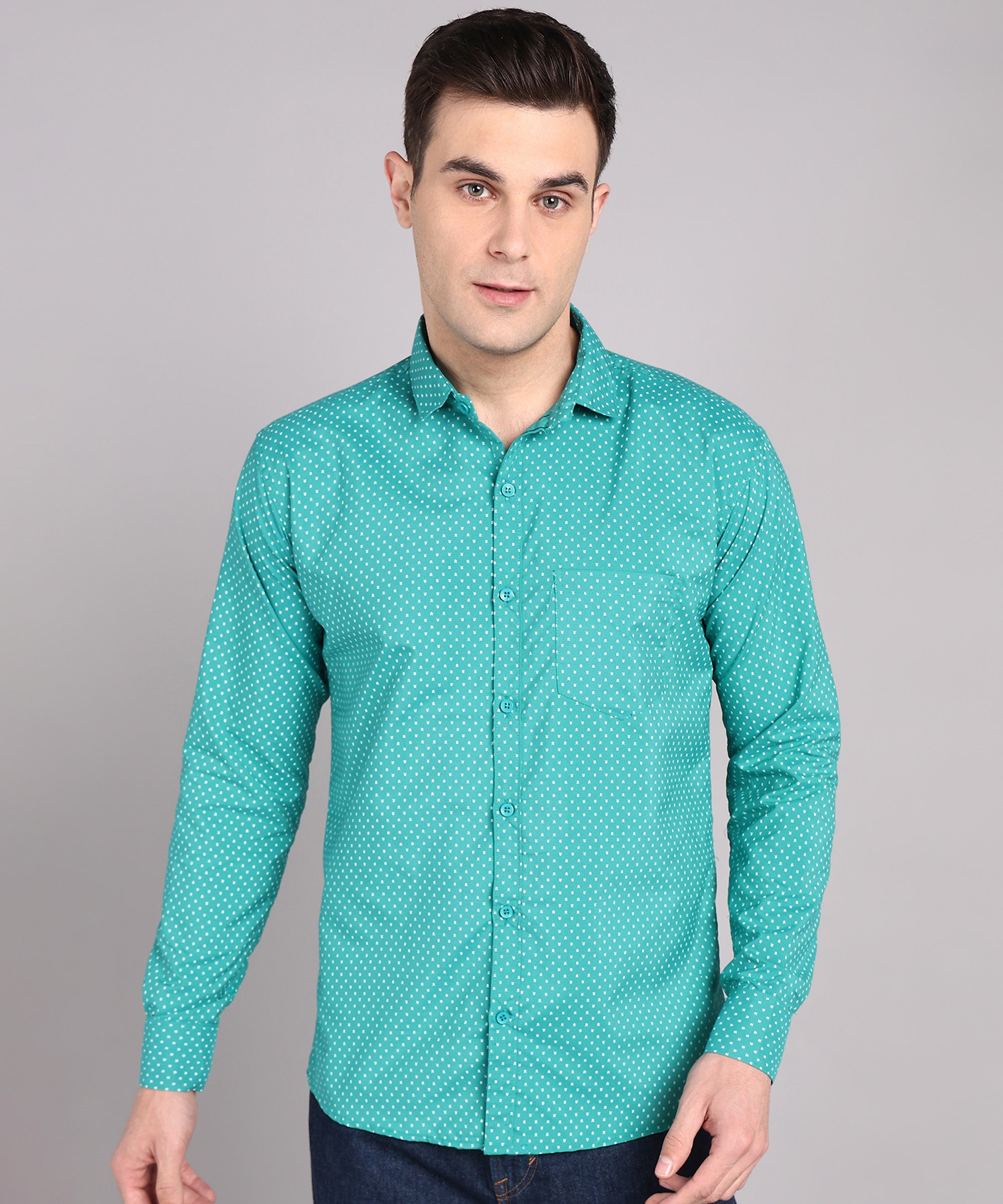 Sanganeri Teal Green Cotton Shirt