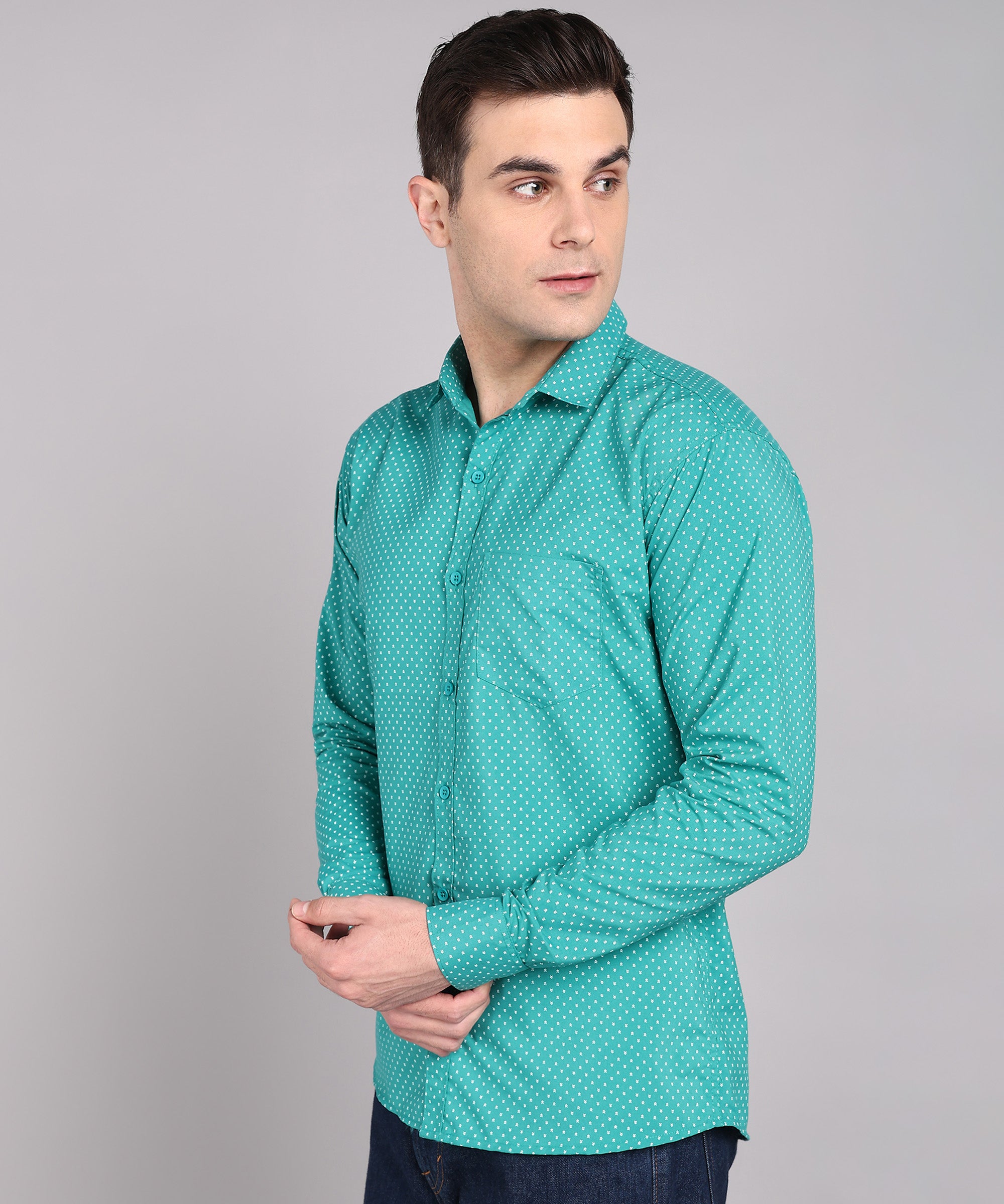 Sanganeri Teal Green Cotton Shirt