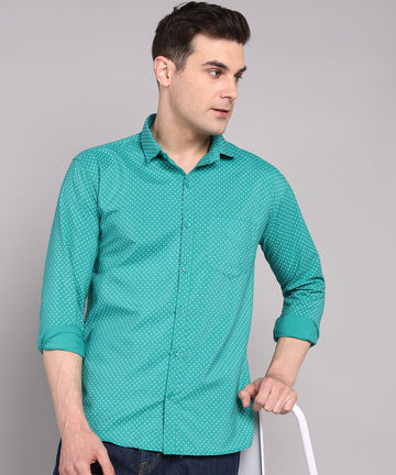 Sanganeri Teal Green Cotton Shirt