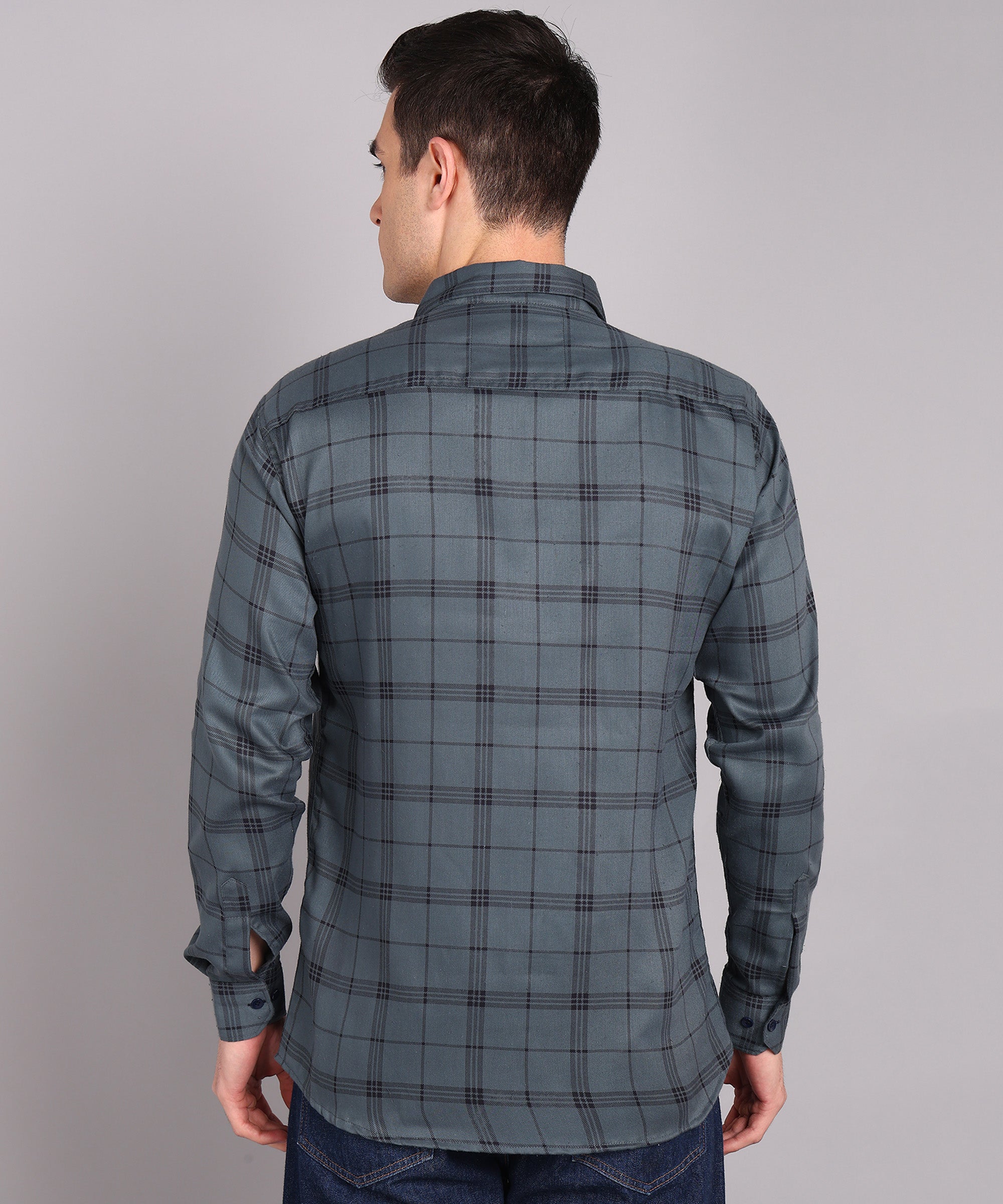 Sanganeri Grey & Navy Checked Cotton Shirt