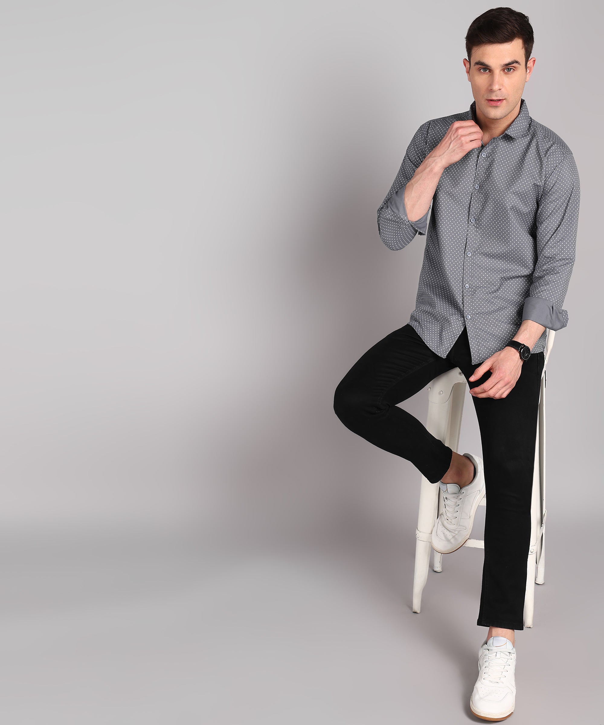Sanganeri Grey Cotton Shirt