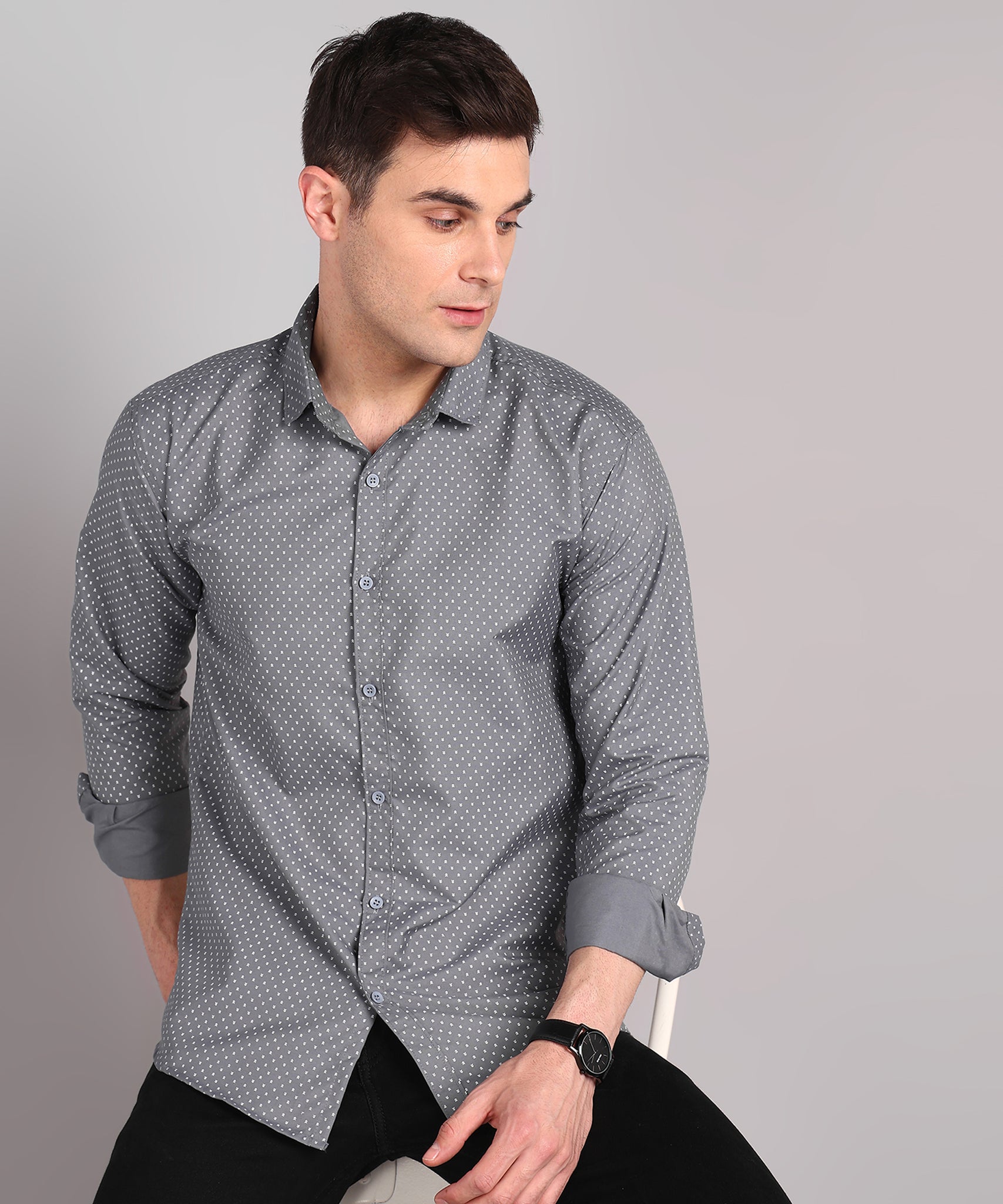 Sanganeri Grey Cotton Shirt