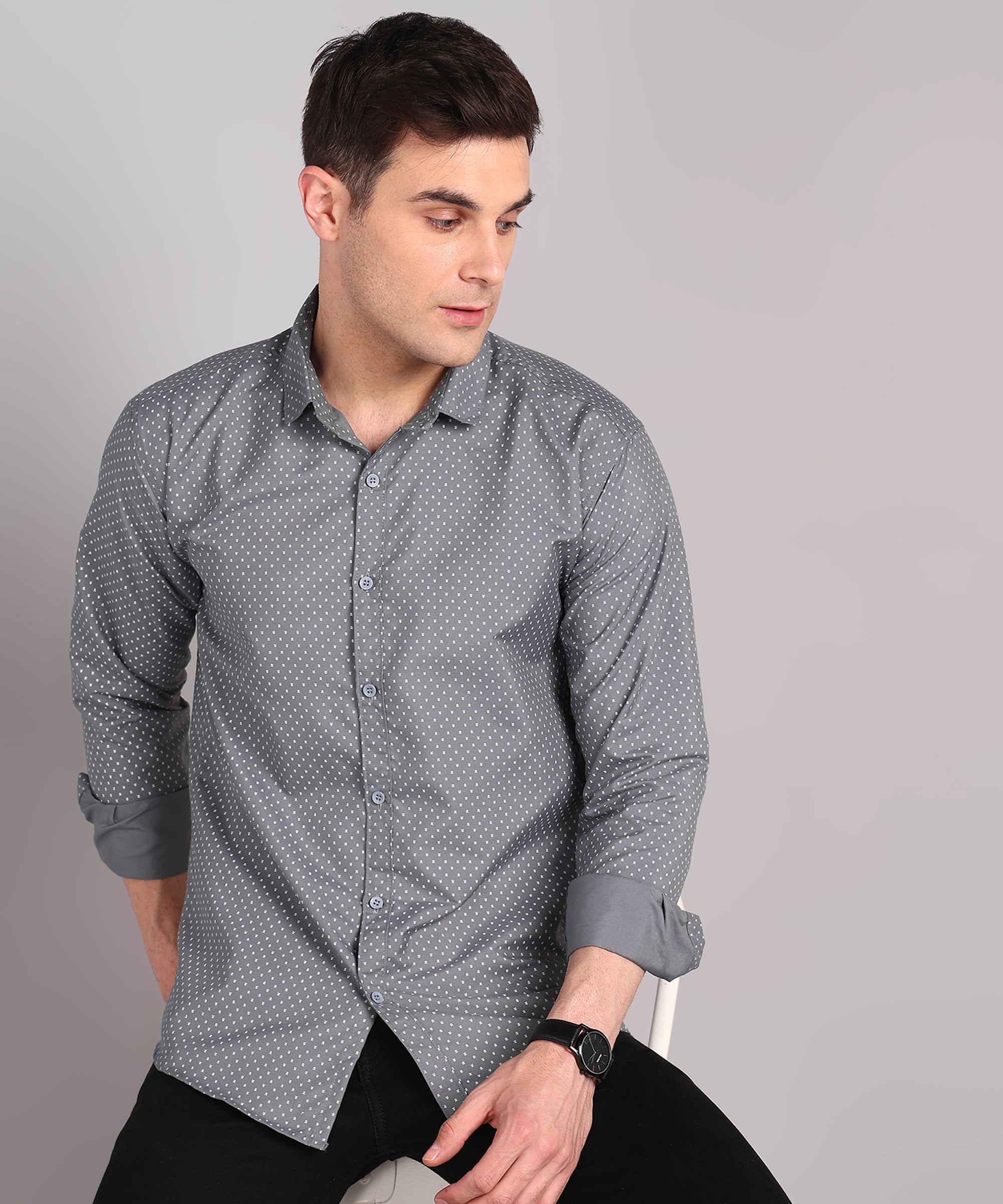 Sanganeri Grey Cotton Shirt