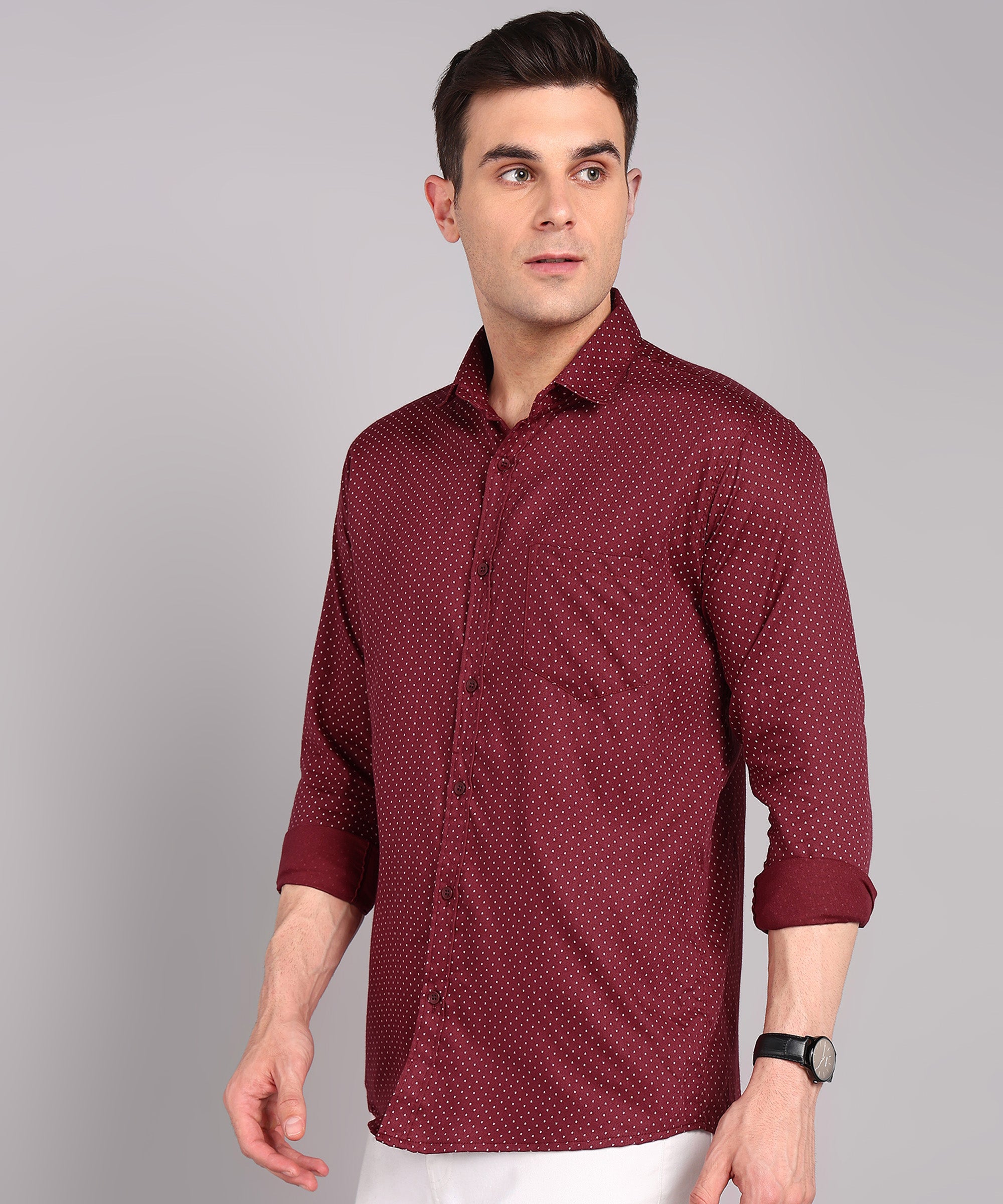 Sanganeri Wine Red Cotton Shirt