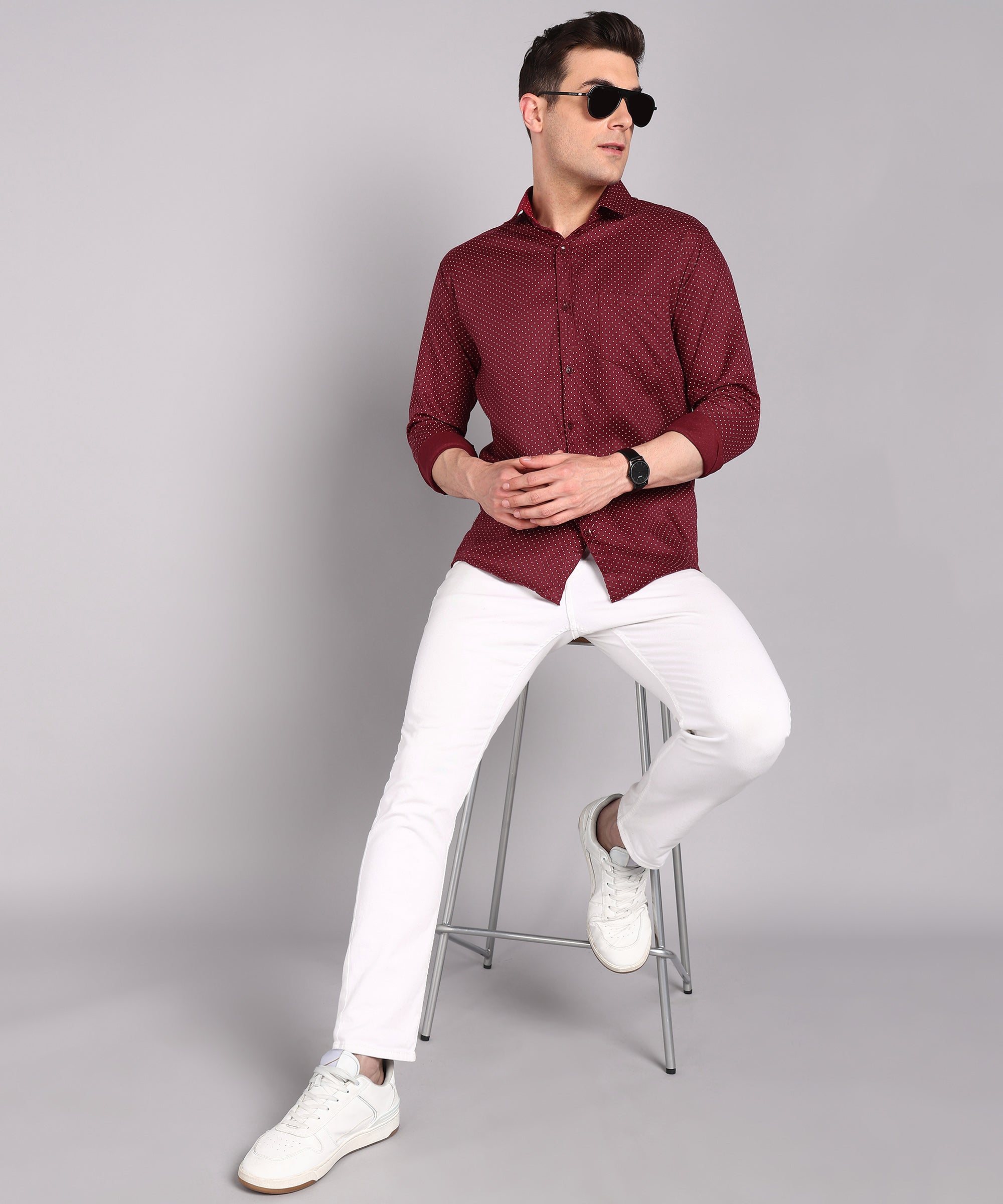 Sanganeri Wine Red Cotton Shirt