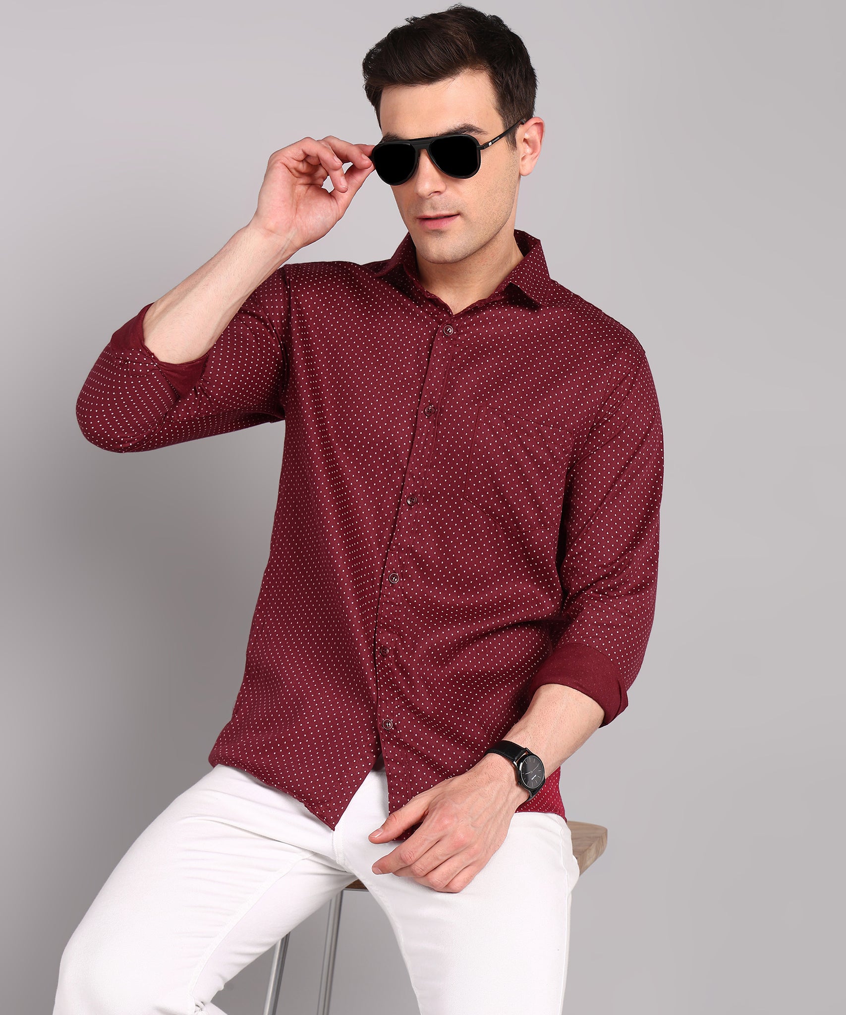 Sanganeri Wine Red Cotton Shirt