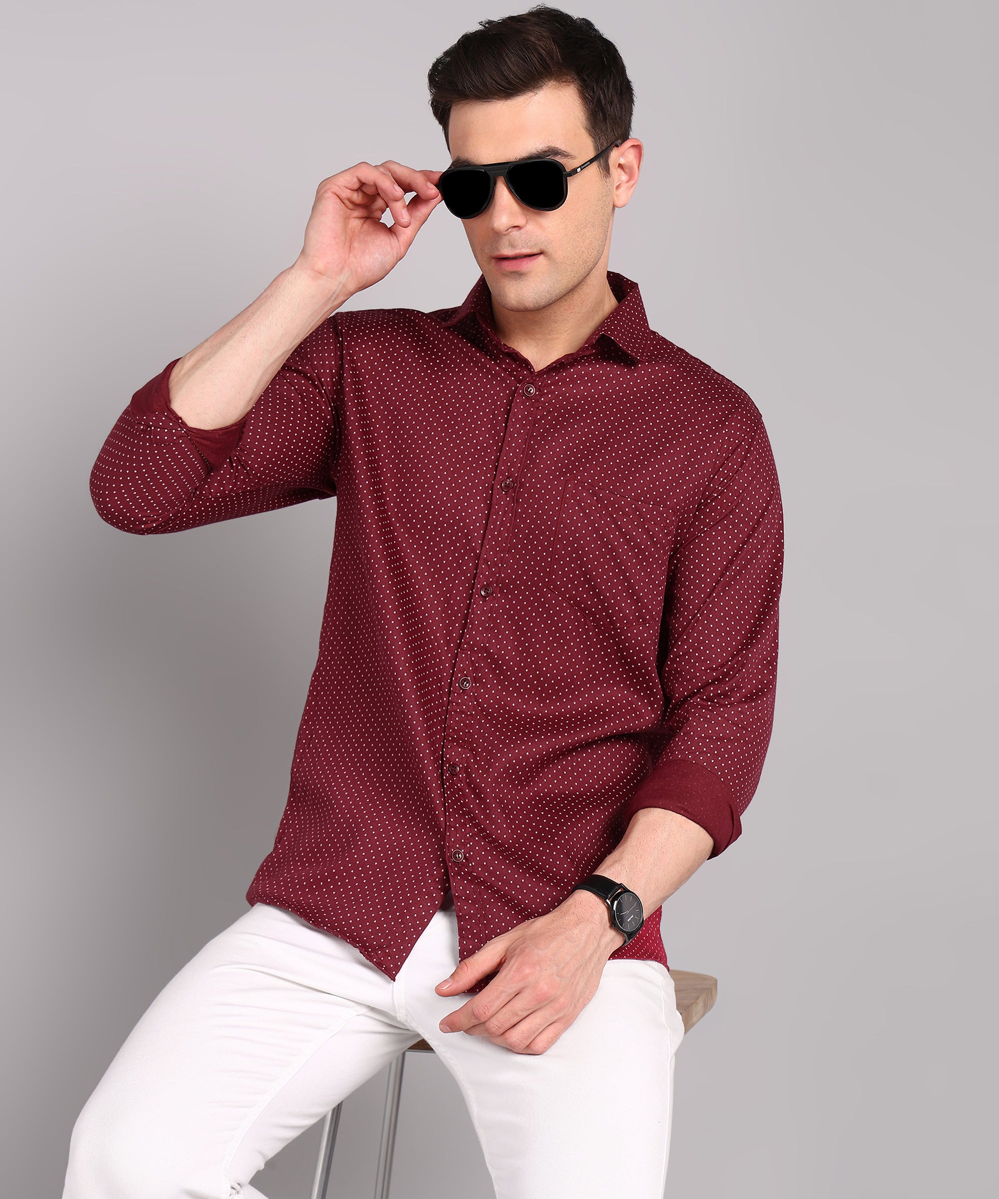 Sanganeri Wine Red Cotton Shirt