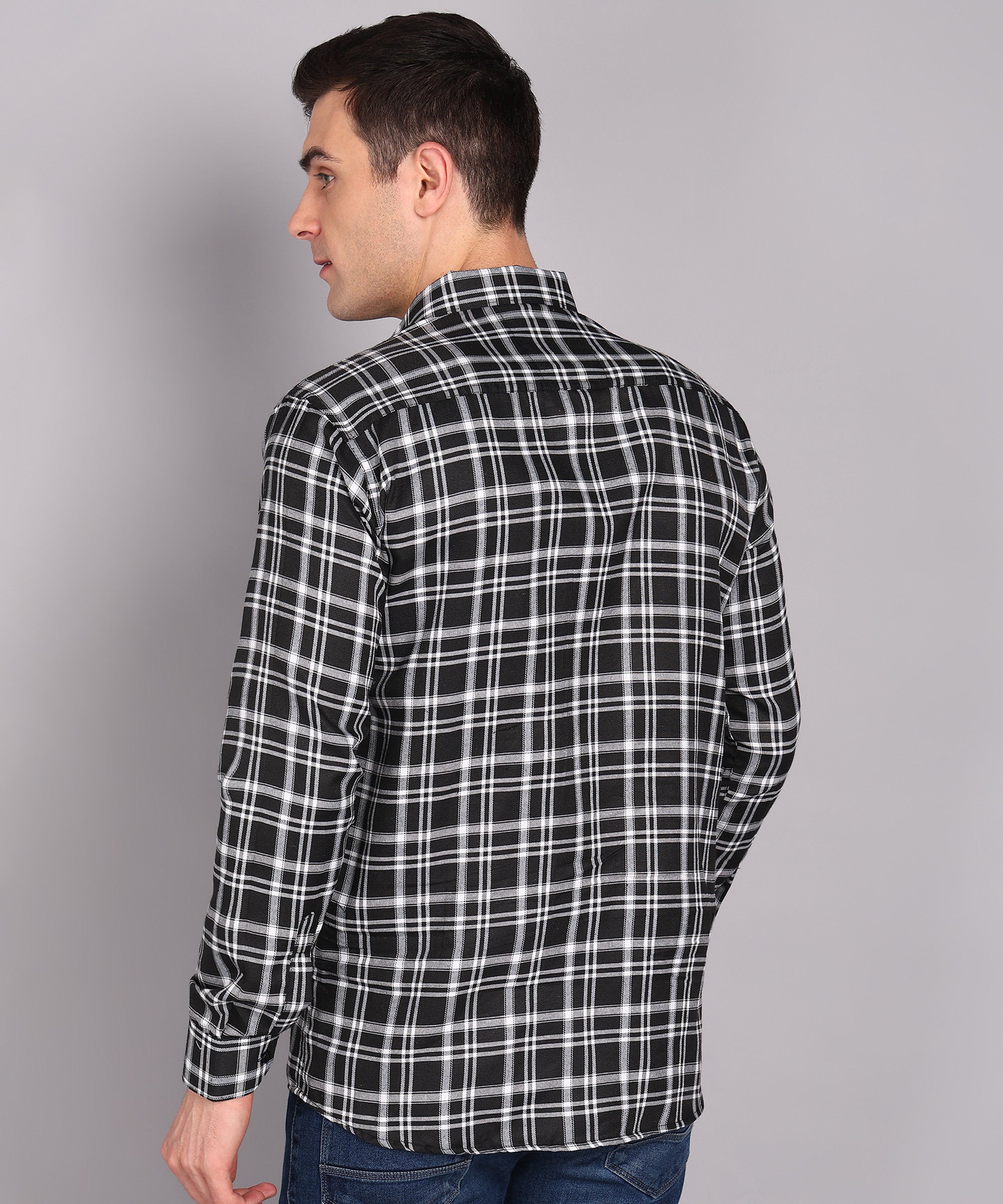 Sanganeri Black & White Checked Cotton Shirt