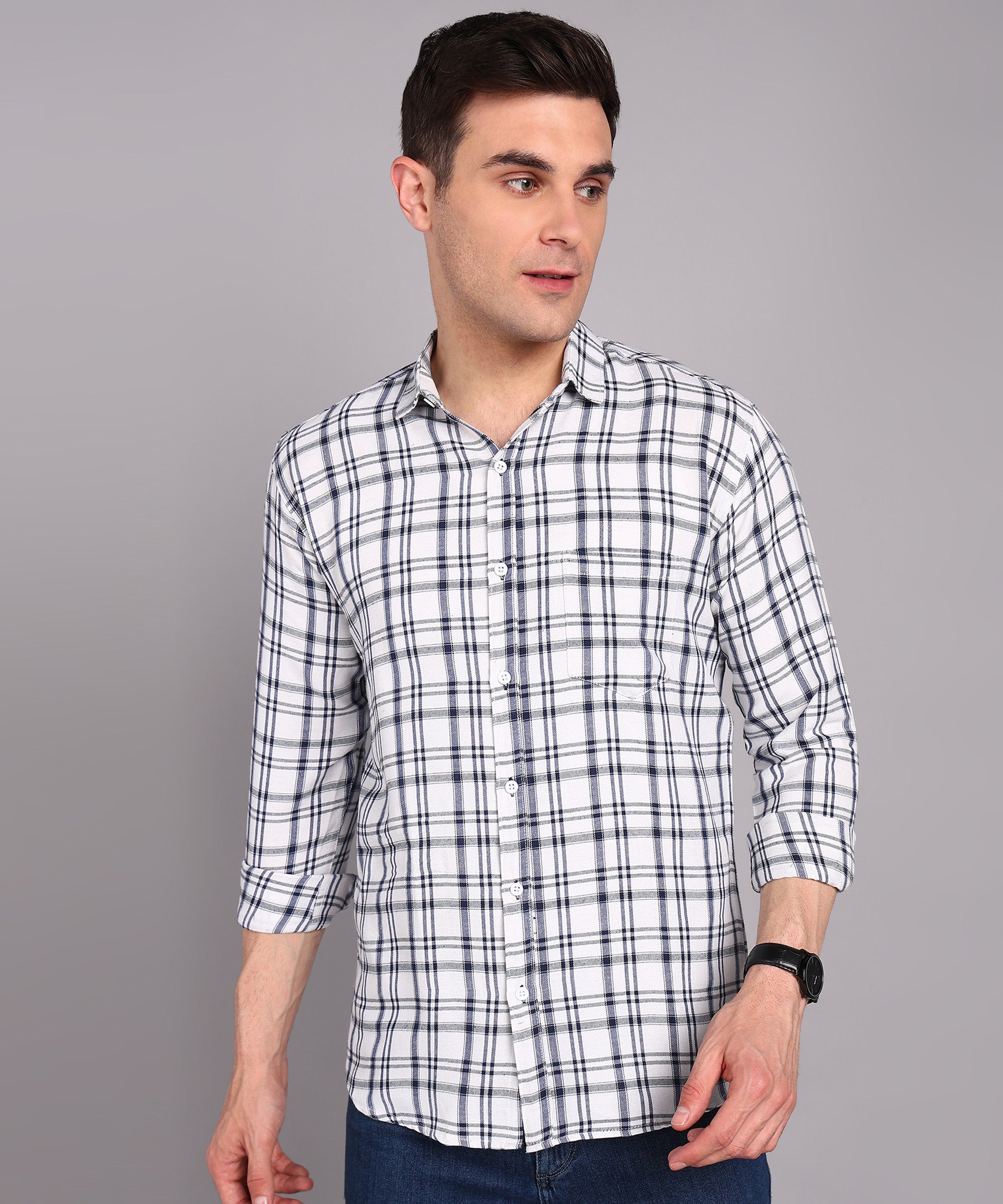 Sanganeri White & Black Checked Cotton Shirt