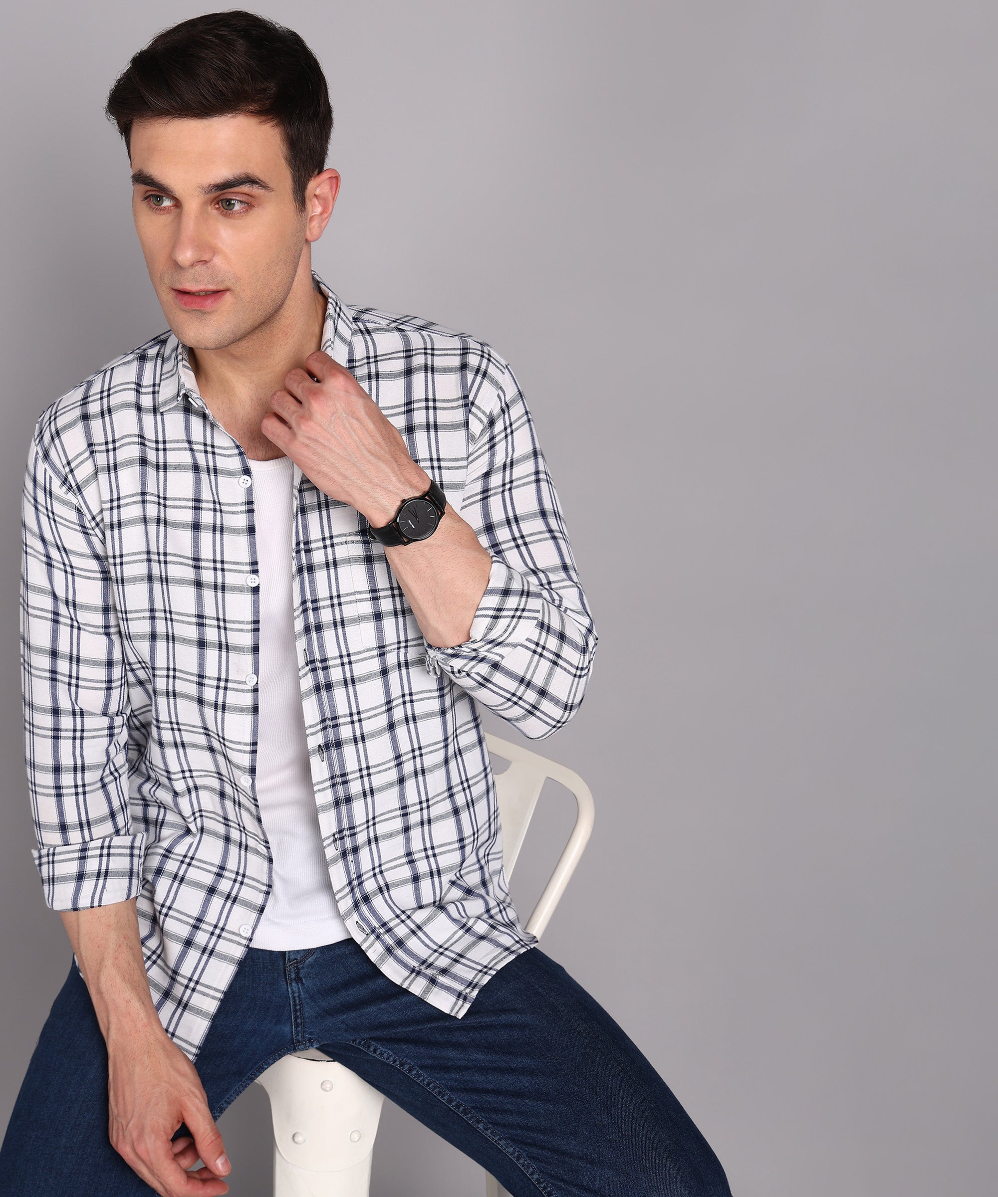 Sanganeri White & Black Checked Cotton Shirt