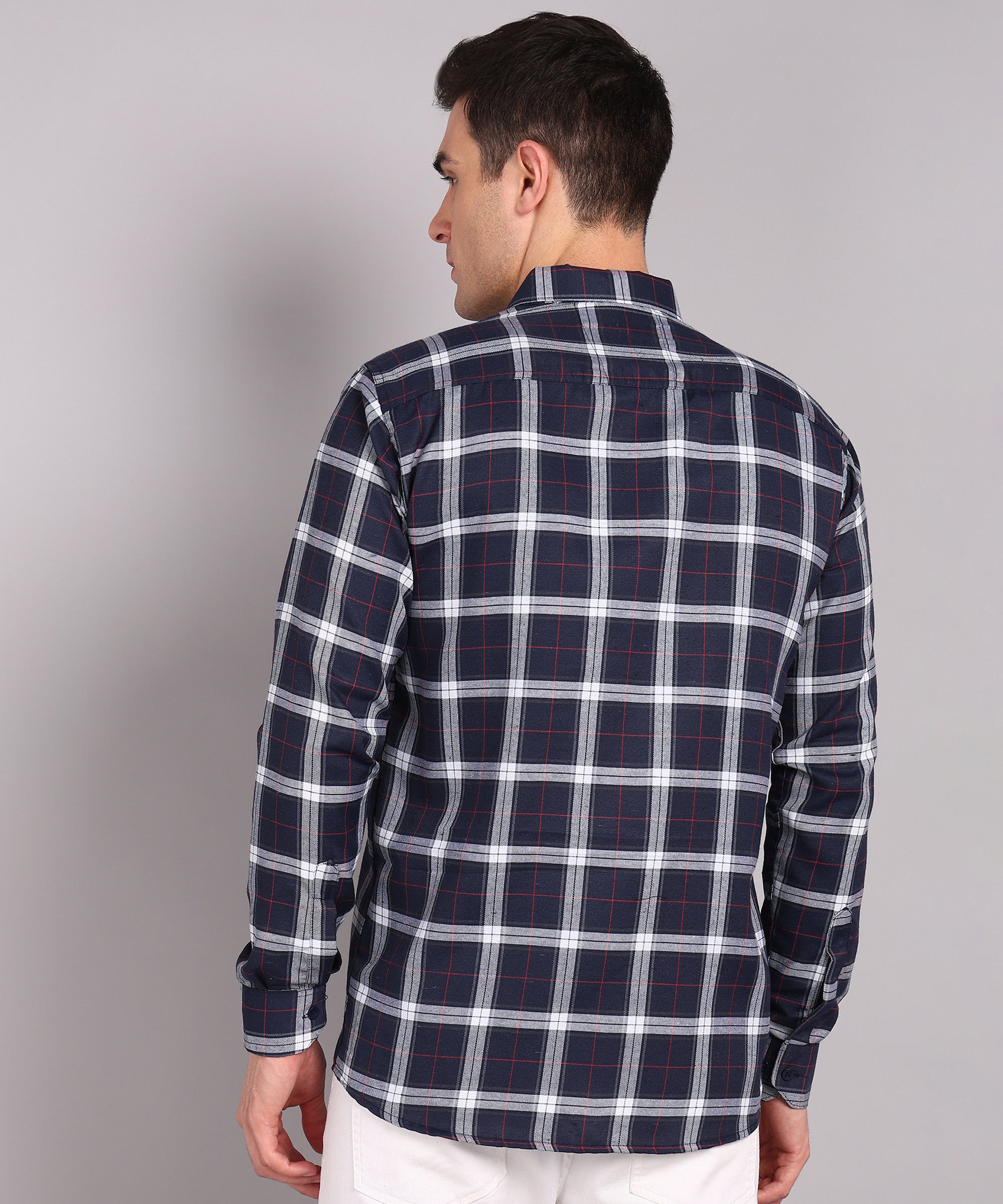 Sanganeri Navy & White Checked Cotton Shirt