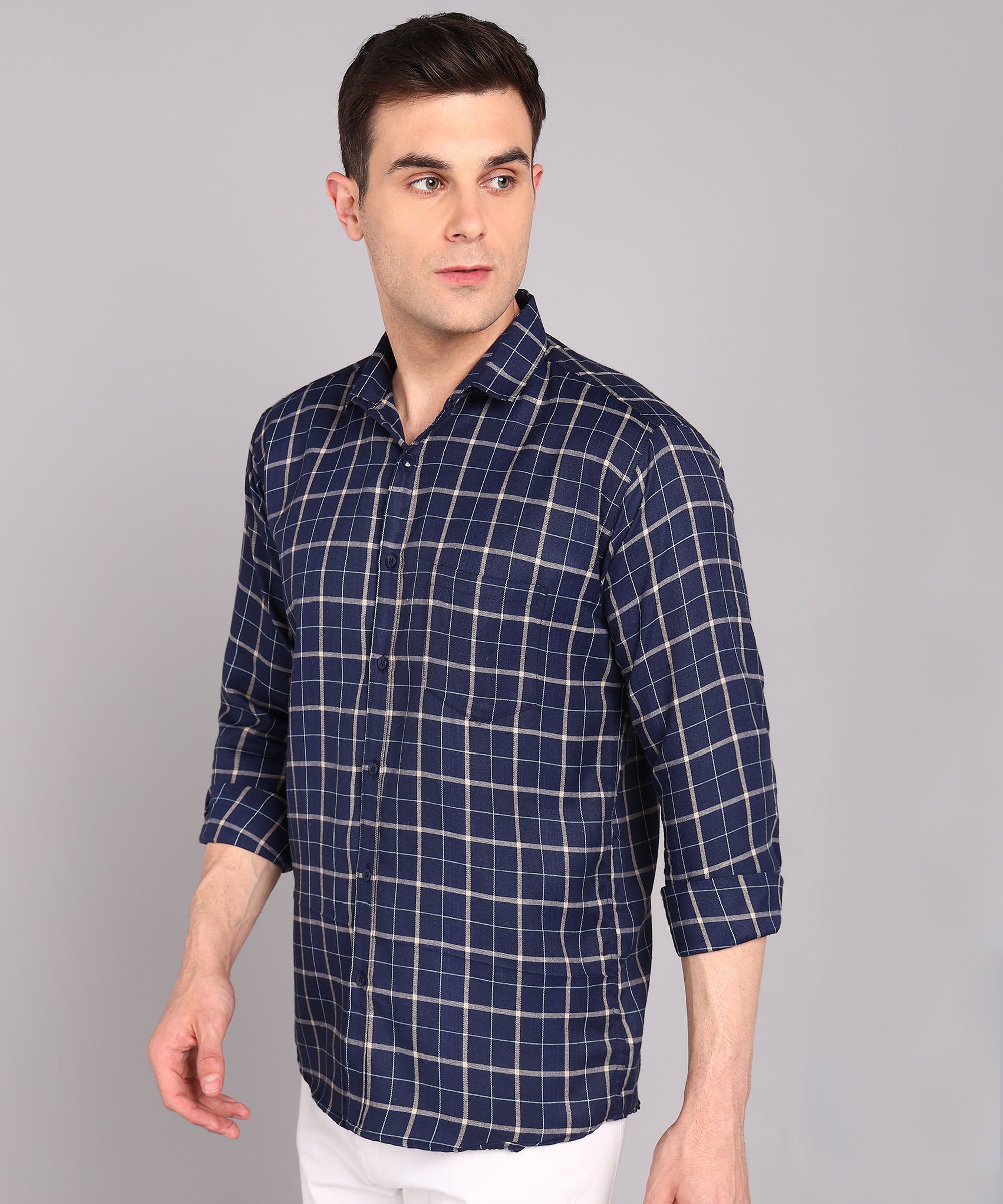 Sanganeri Navy & White Checked Cotton Shirt