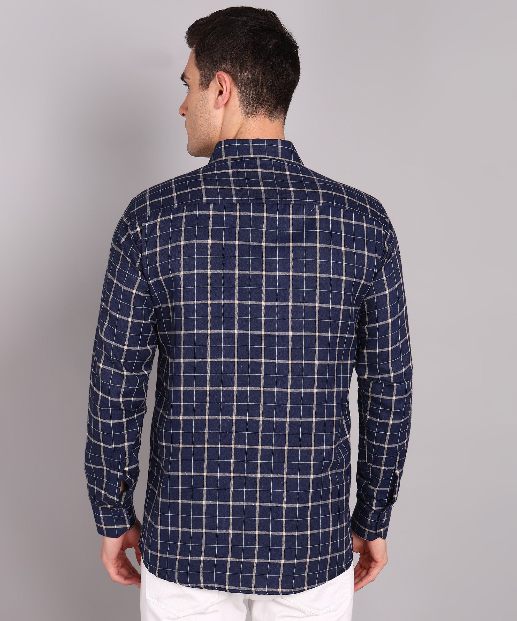 Sanganeri Navy & White Checked Cotton Shirt